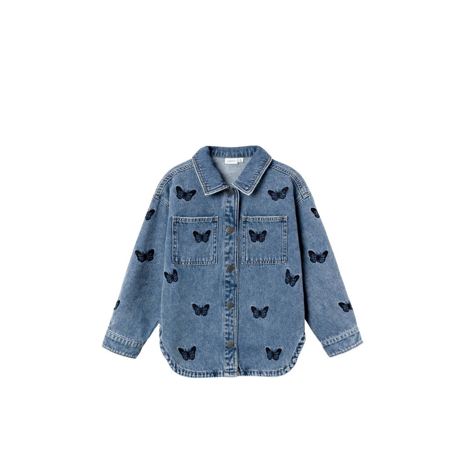 Name it KIDS spijkerjas NKFELLY met all over print medium blue denim Blauw Meisjes Stretchdenim Klassieke kraag 122