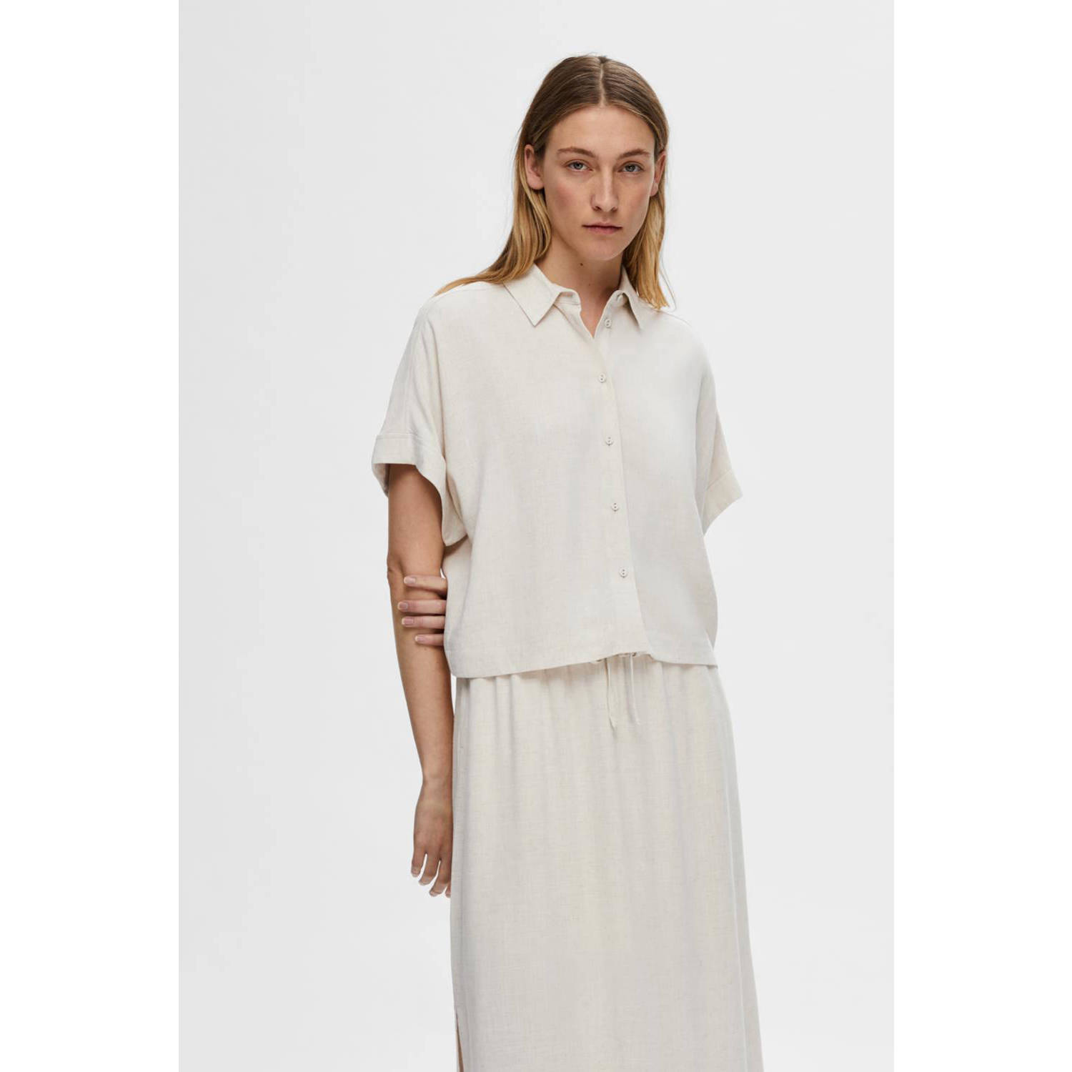 Selected Femme Relaxed fit blouse van een mix van viscose en linnen model 'VIVA'