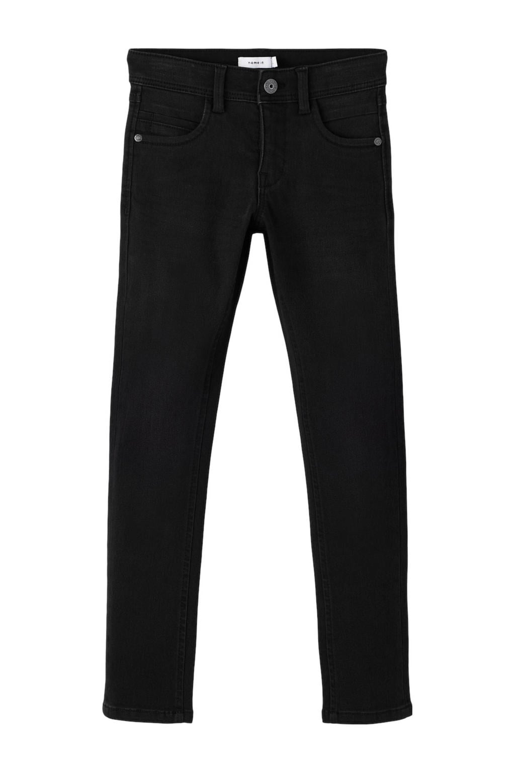 Zwarte jongens NAME IT KIDS slim fit jeans van stretchkatoen met regular waist en effen