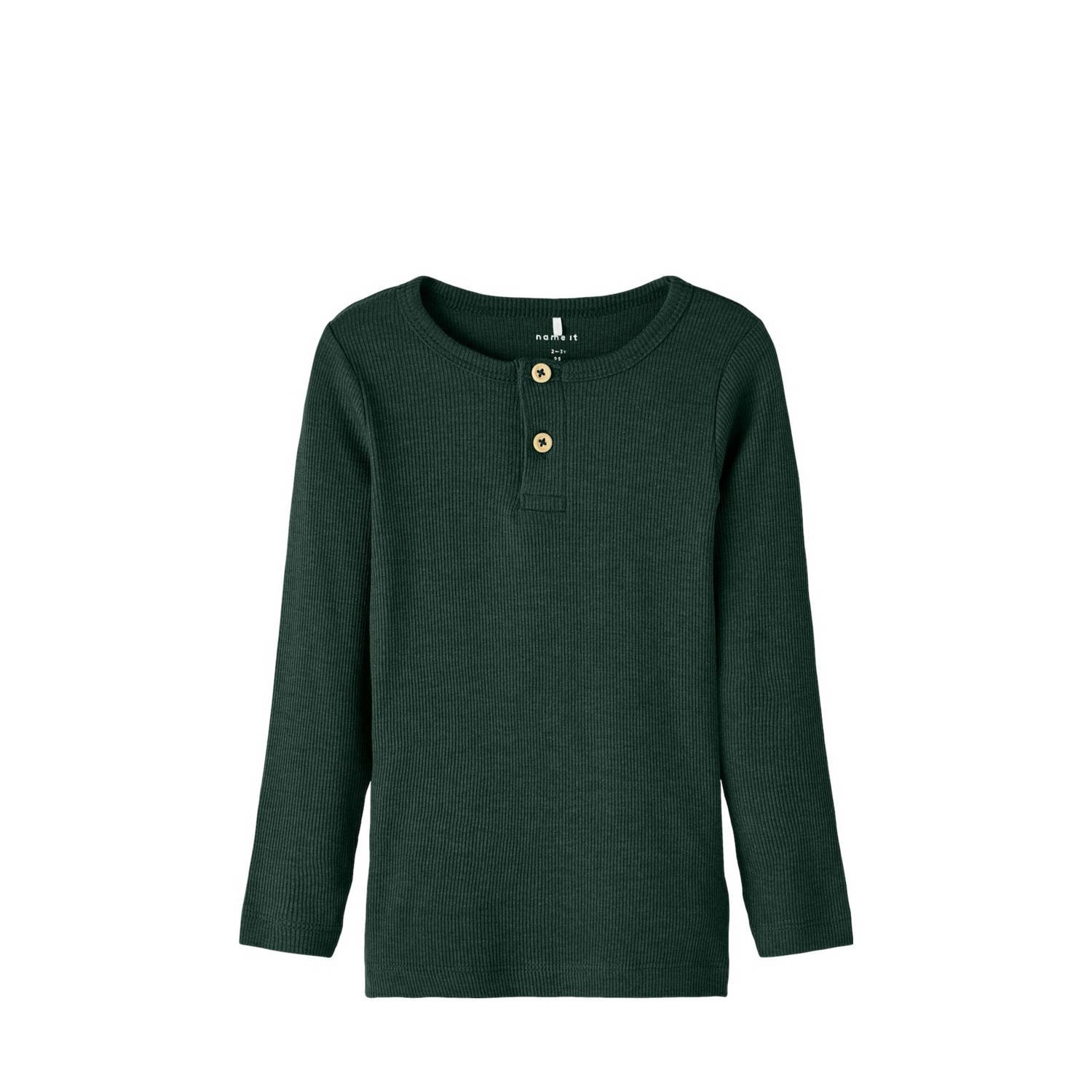 Name it MINI longsleeve NMMKAB Groen Jongens Stretchkatoen Ronde hals Effen 134 140
