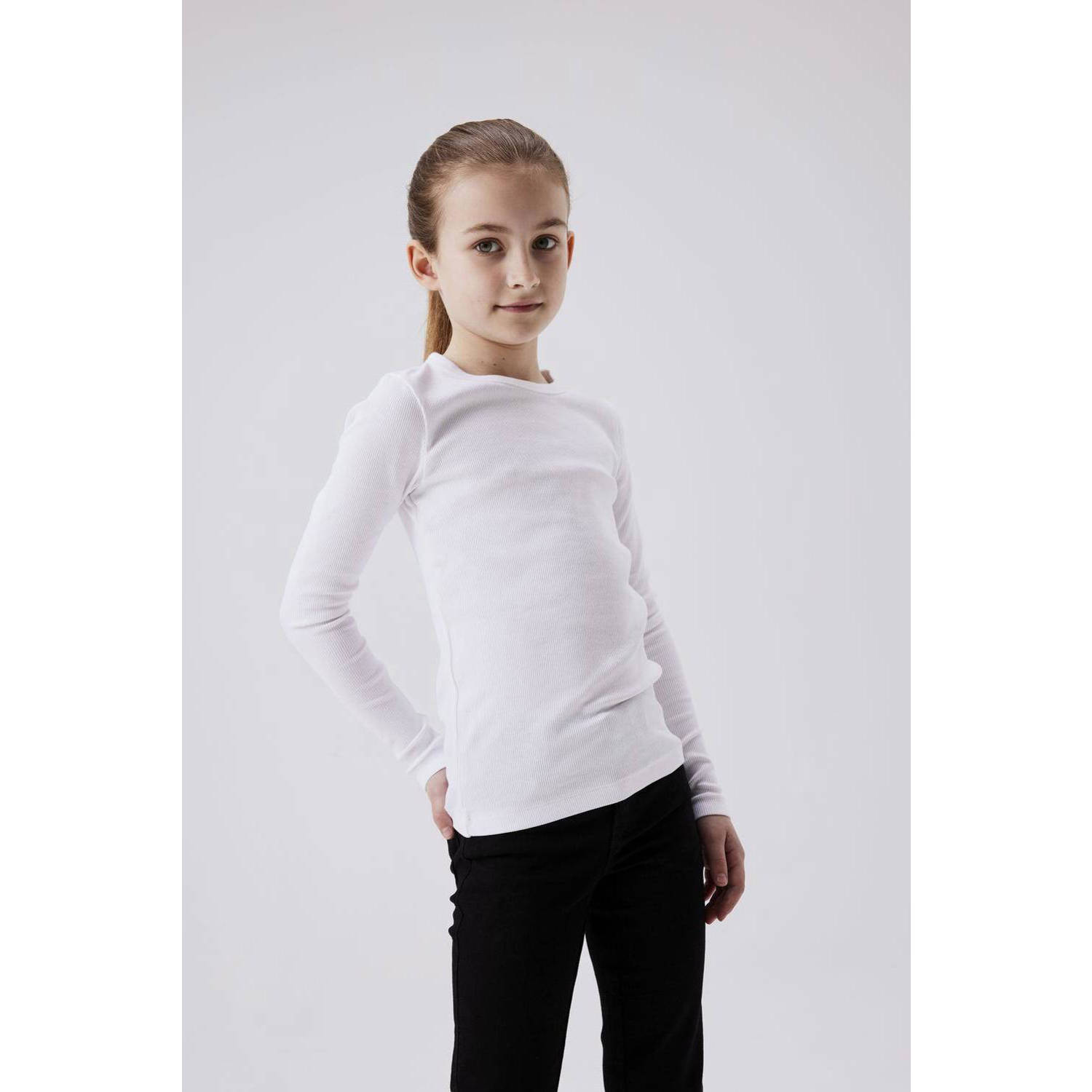 Name it KIDS longsleeve NKFNAKAL wit Meisjes Stretchkatoen Ronde hals Effen 122 128