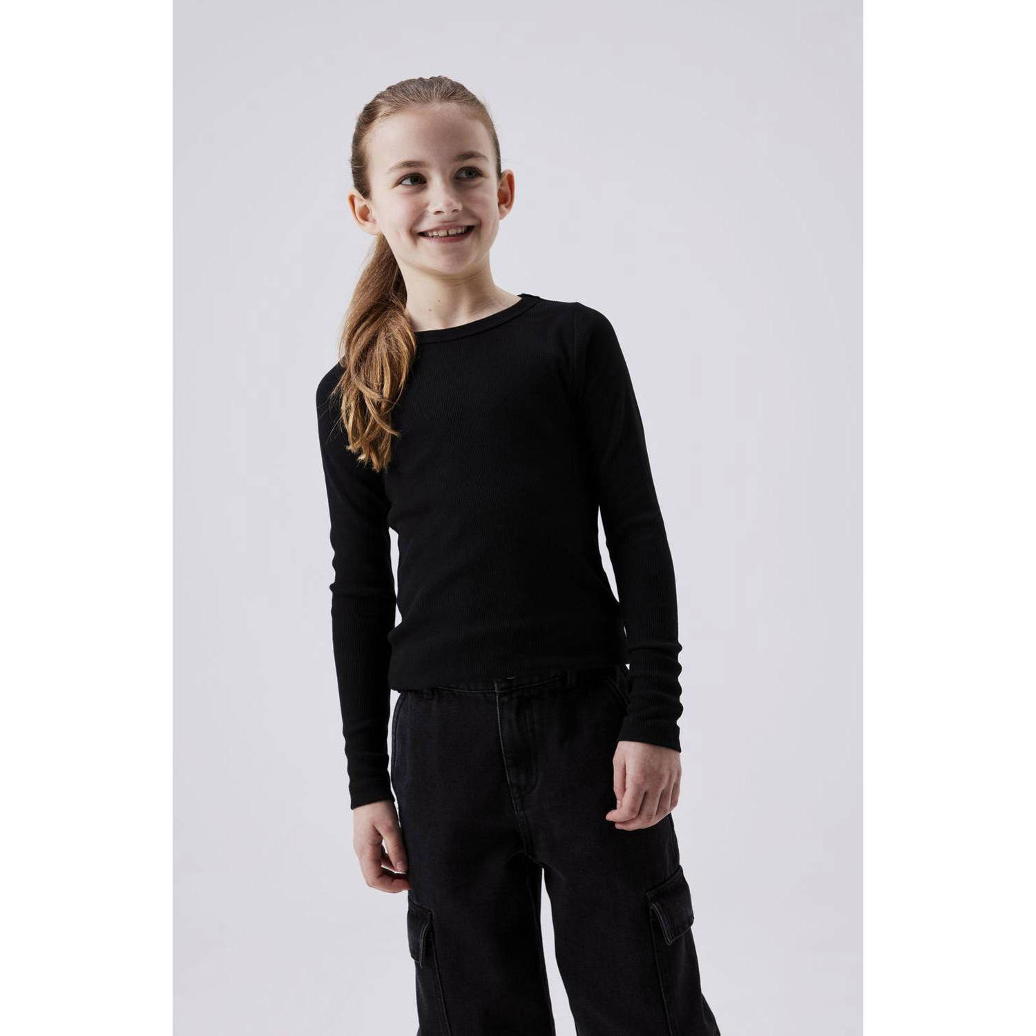 Name it KIDS longsleeve NKFNAKAL zwart Meisjes Stretchkatoen Ronde hals 146 152