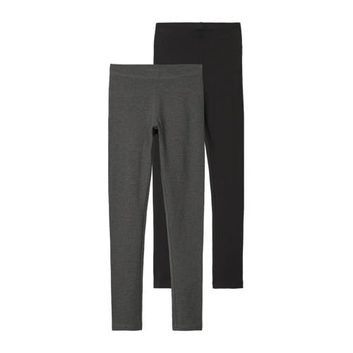 NAME IT KIDS legging NKFVIVIAN - set van 2 donkergrijs melange/zwart afbeelding