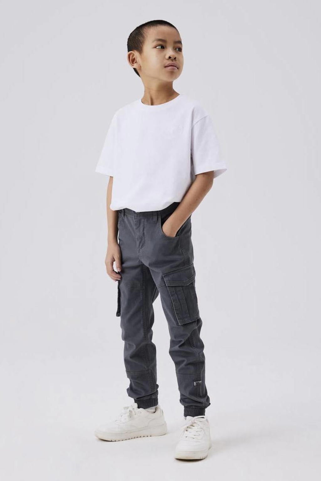 NAME IT KIDS regular fit cargobroek NKMRYAN donkergrijs
