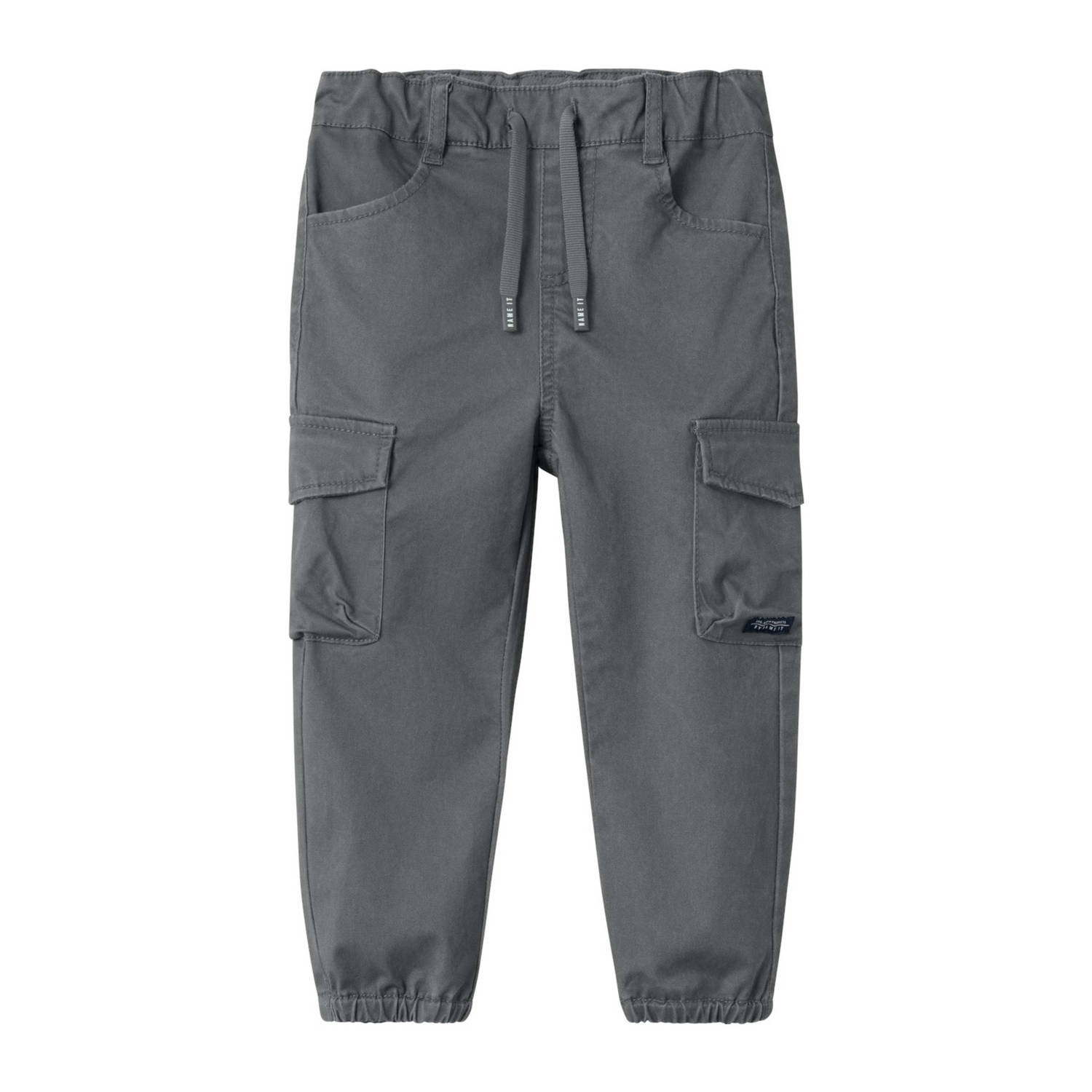 Name it MINI regular fit cargobroek NMMBEN donkergrijs Jongens Stretchkatoen 110
