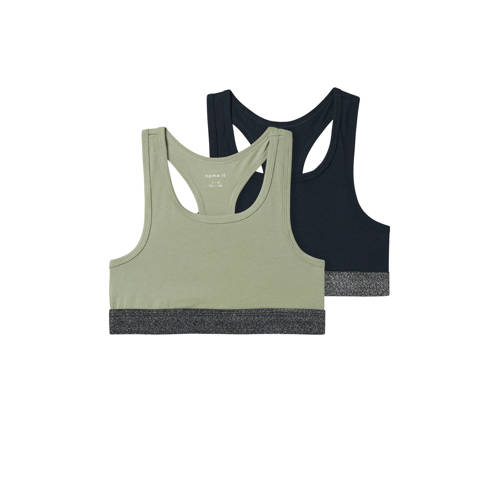 NAME IT KIDS bh top - set van 2 lichtgroen/zwart afbeelding