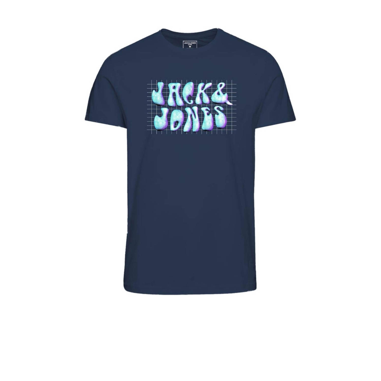 Jack & jones JUNIOR T-shirt JCOFLOWER met printopdruk donkerblauw Jongens Katoen Ronde hals 128