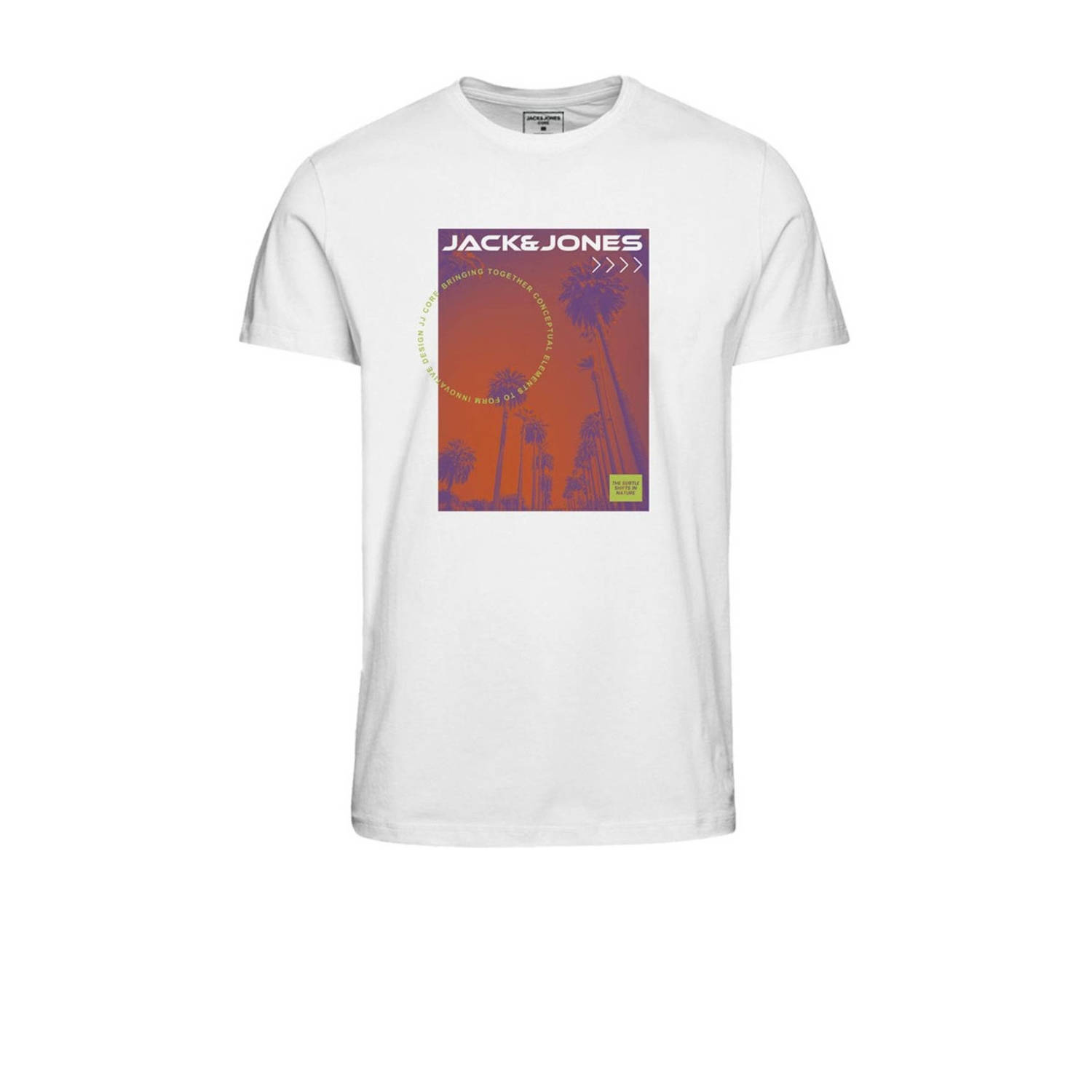 Jack & jones JUNIOR T-shirt JCOFLOWER met printopdruk wit Jongens Katoen Ronde hals 140