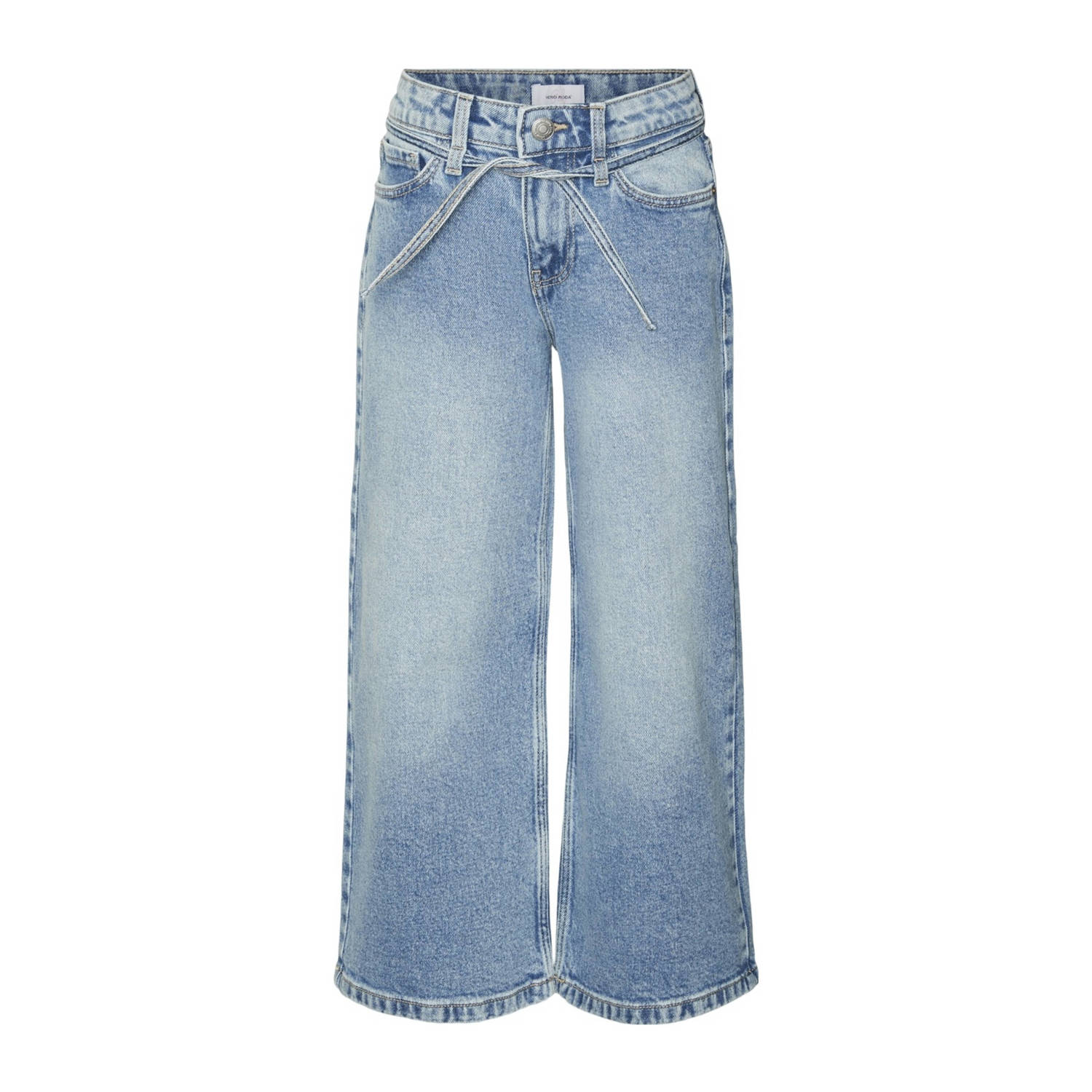 VERO MODA GIRL wide leg jeans VMFLORA MR light blue denim Blauw Effen 140