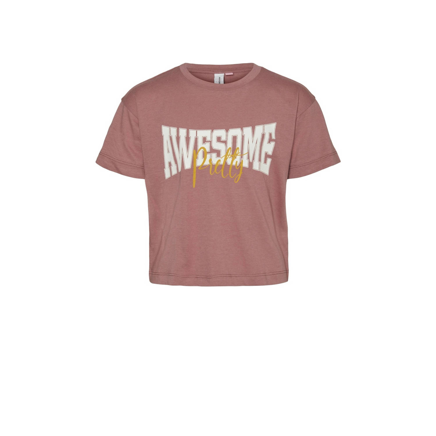 VERO MODA GIRL T-shirt VMCOLLEGE KELLY met tekst oudroze Meisjes Katoen Ronde hals 122 128