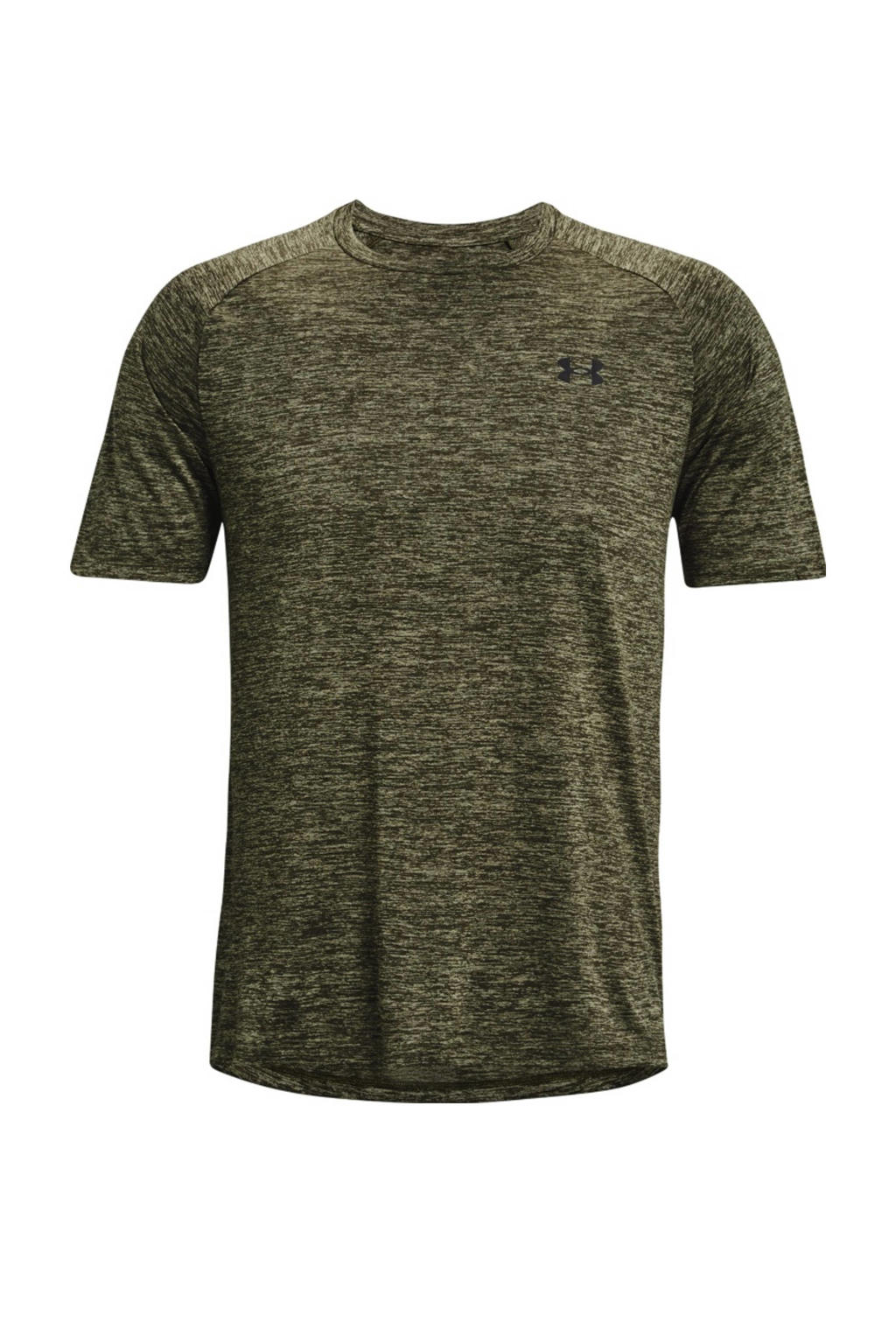 Groen en blauwe heren Under Armour sportshirt Tech 2.0 melange van polyester met korte mouwen en ronde hals
