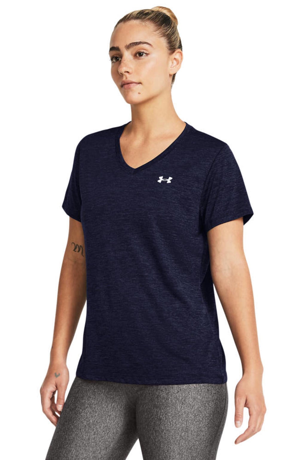 Under Armour sportshirt Tech Twist V-neck donkerblauw/wit