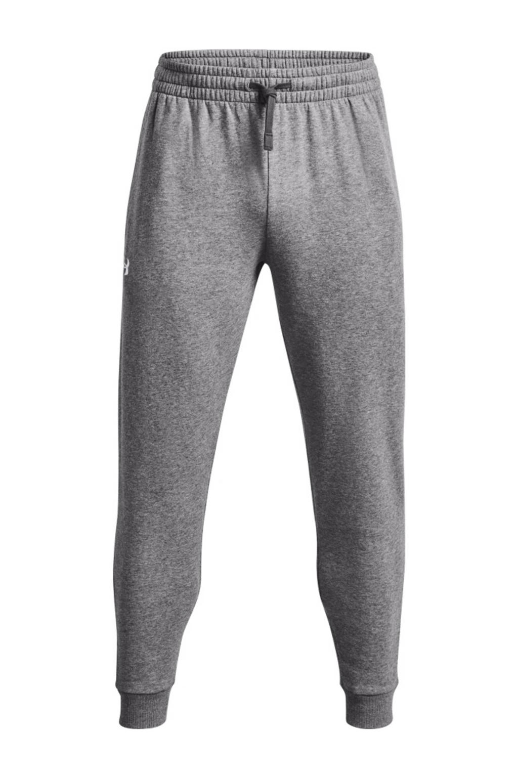 Grijs en witte heren Under Armour joggingbroek Rival Fleece melange van katoen met relaxed, elastische tailleband met koord en logo dessin