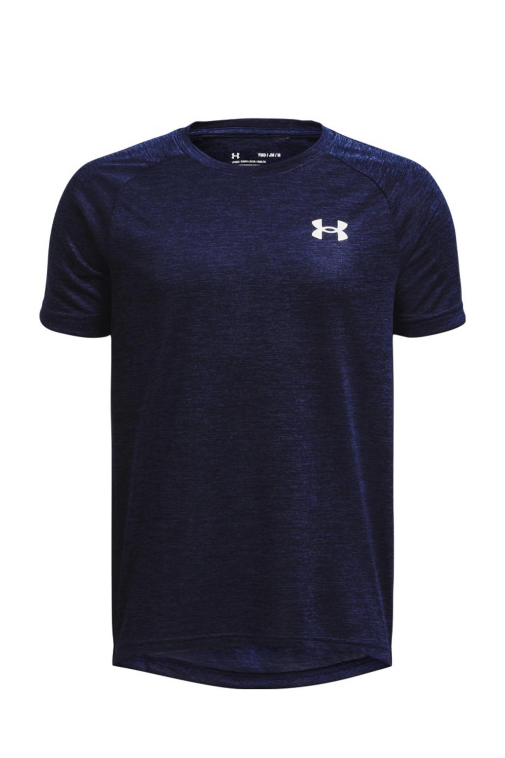 Donkerblauw en witte jongens en meisjes Under Armour sportshirt Tech 2.0 van polyester met korte mouwen
