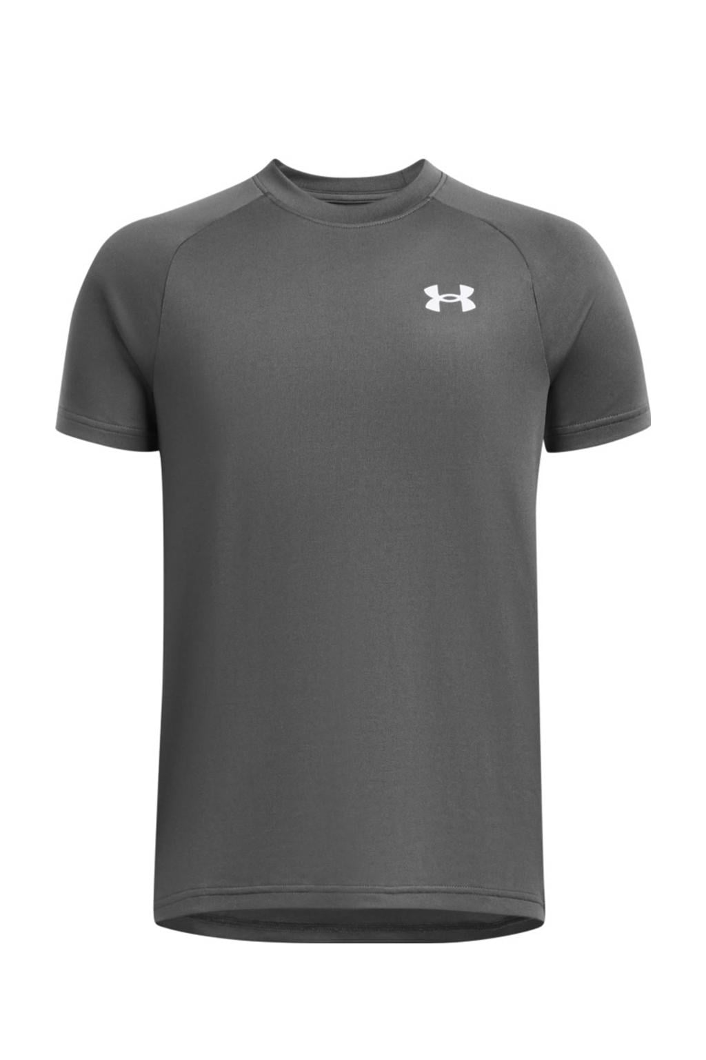 Grijs en witte jongens en meisjes Under Armour sportshirt Tech 2.0 van polyester met korte mouwen