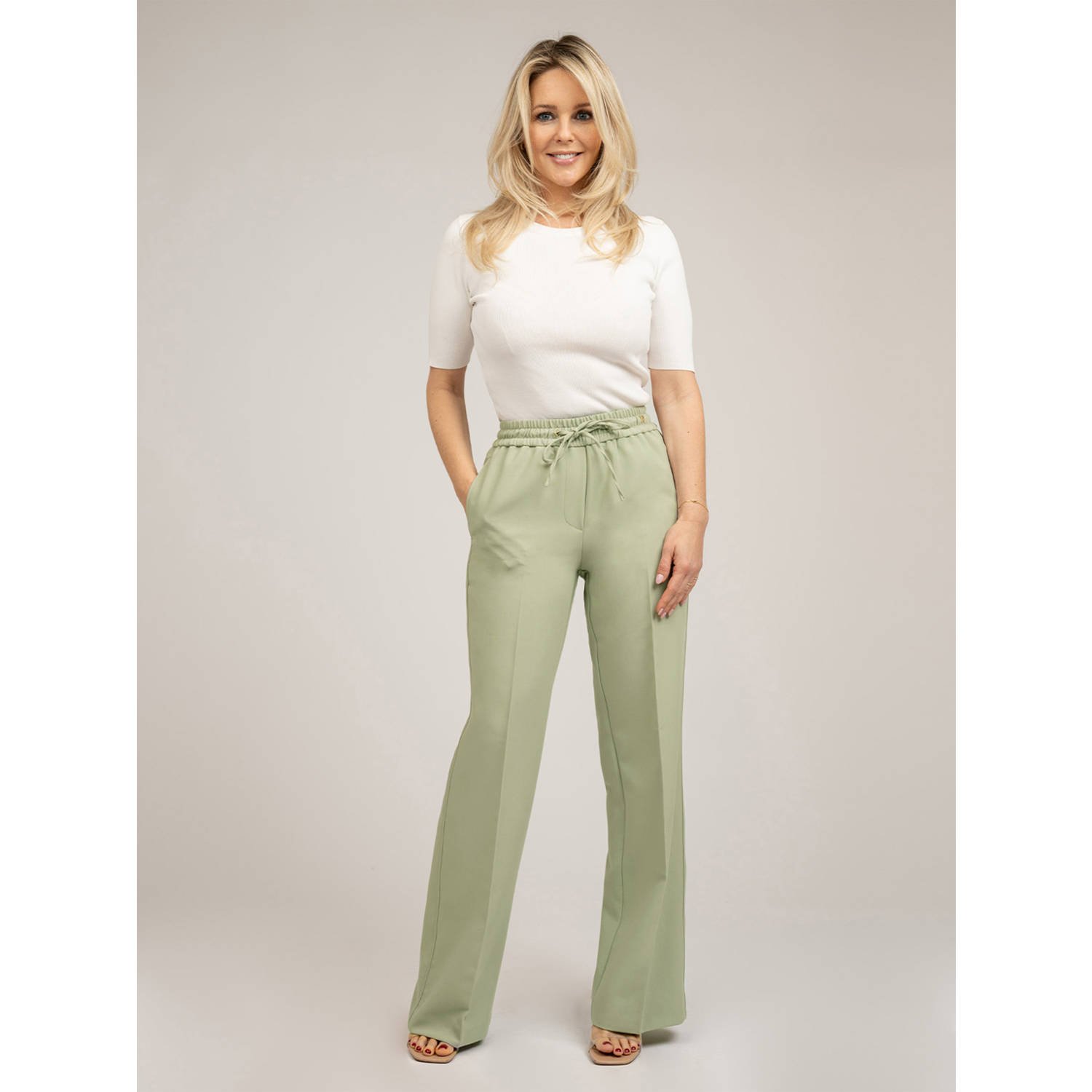 Fifth House high waist straight fit broek groen