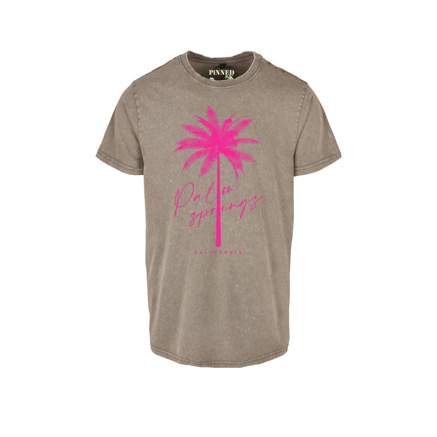 Pinned by K Curve T-shirt Palm Springs met printopdruk grijs roze