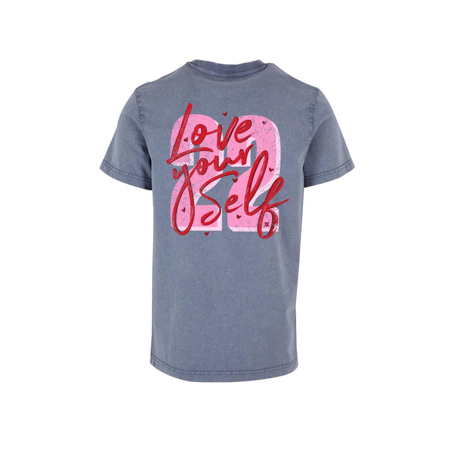 Pinned by K Curve T-shirt Love Yourself Back met backprint antraciet