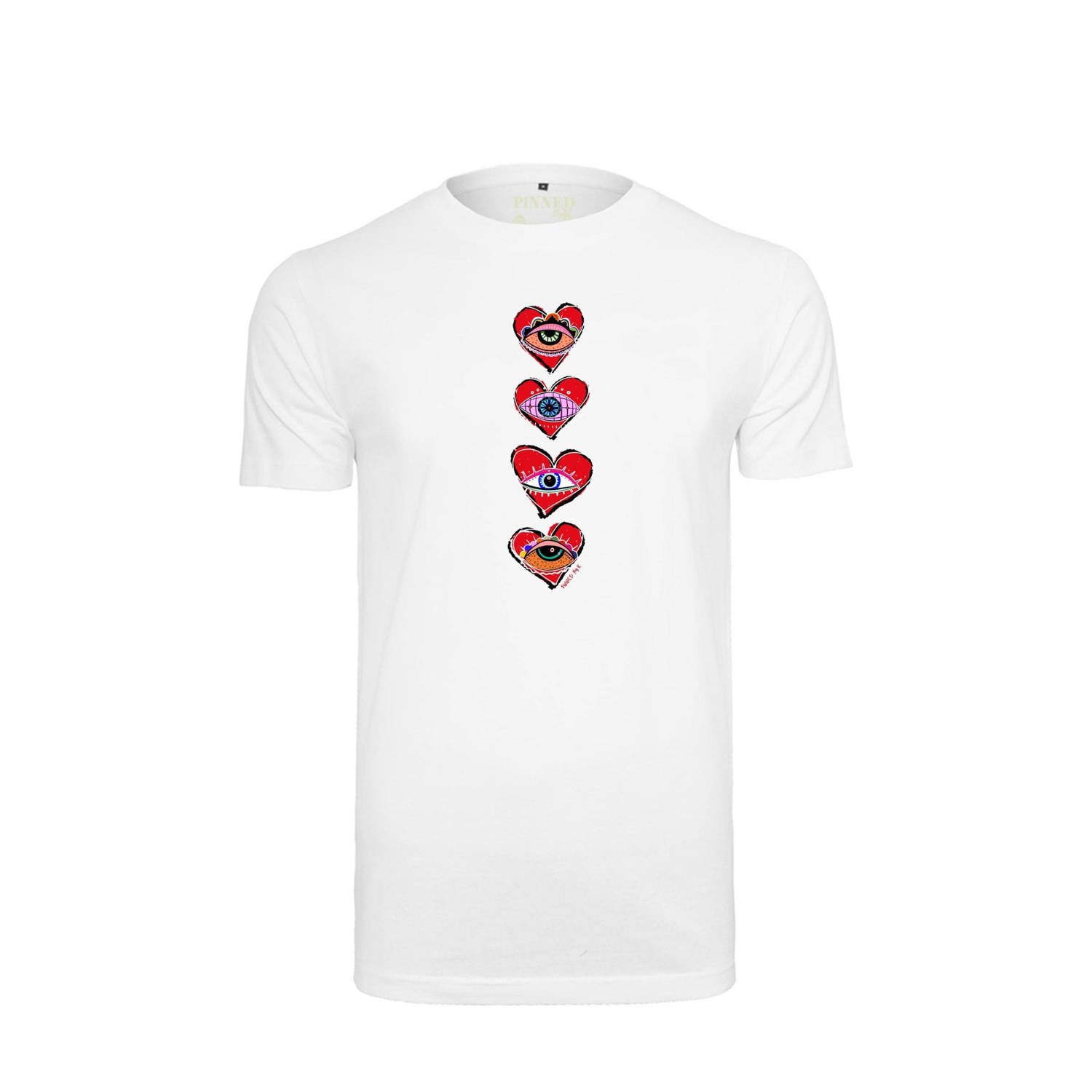 Pinned by K Curve T-shirt Eyes Heart met printopdruk wit