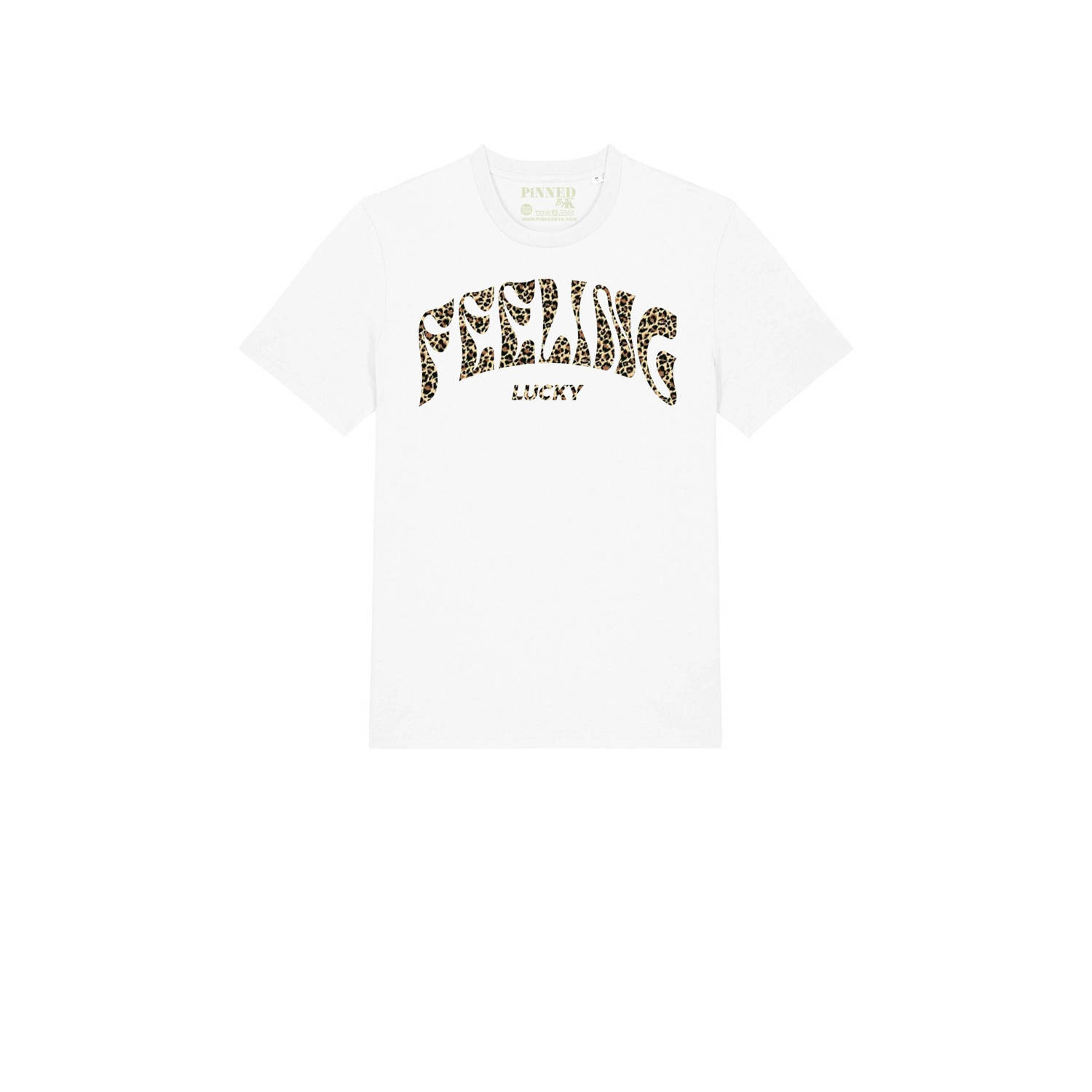 Pinned by K Curve T-shirt Feeling Lucky met printopdruk wit