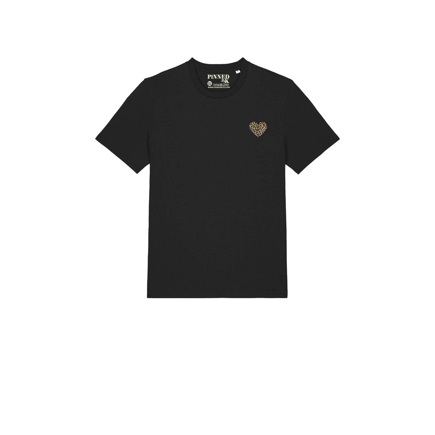 Pinned by K Curve T-shirt Leopard Heart met printopdruk zwart