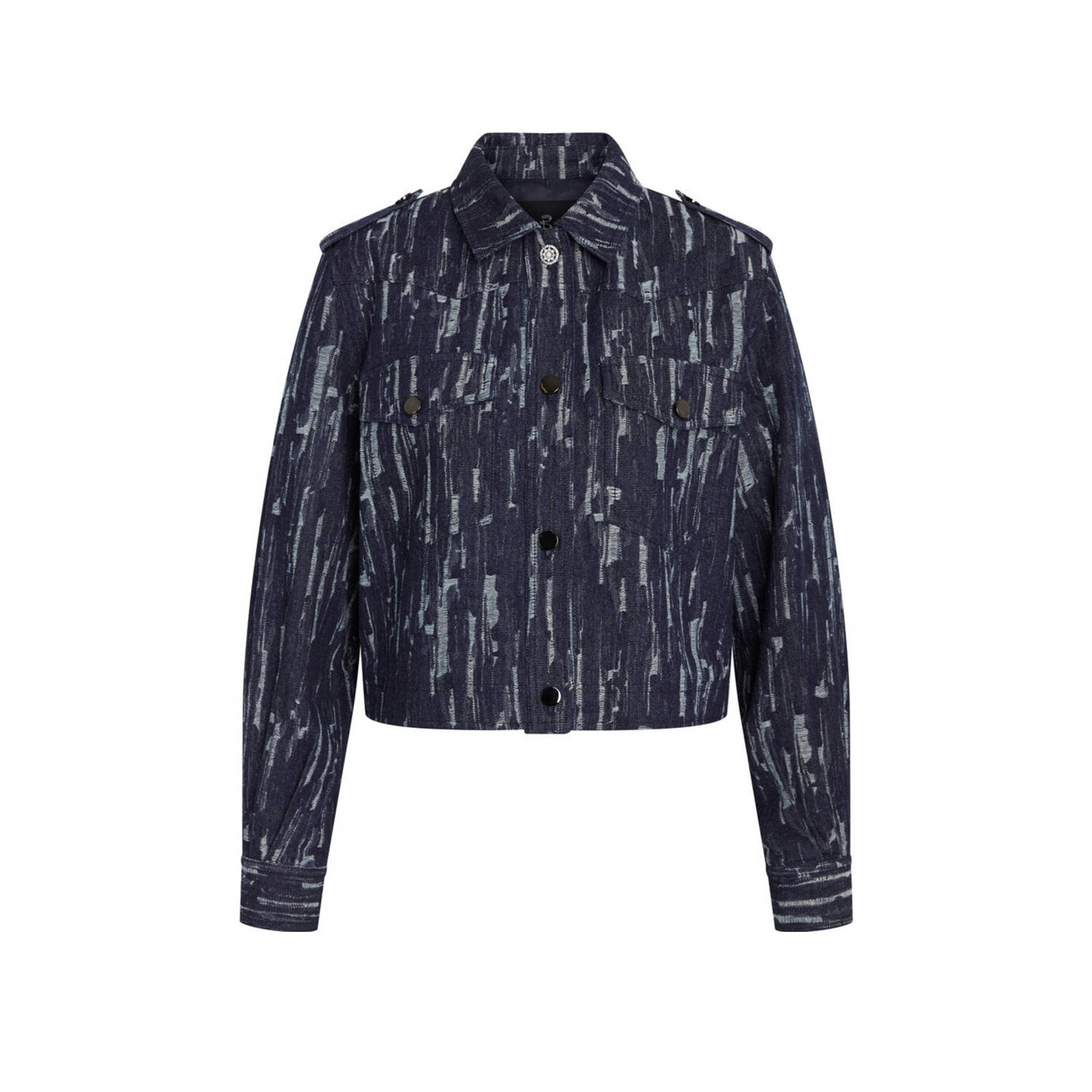 Bruuns Bazaar Donkerblauwe Cropped Jas met Overhemdkraag Blue Dames