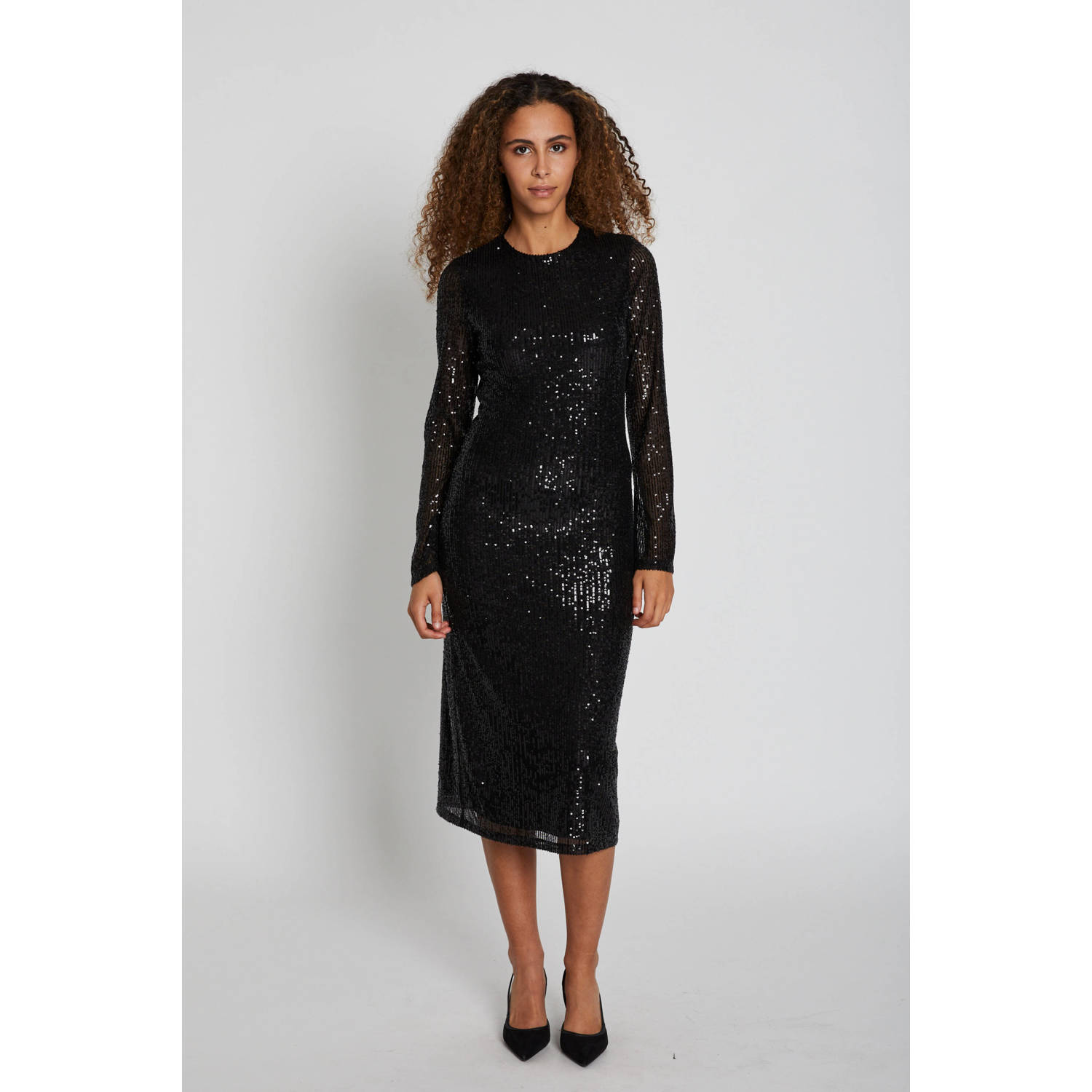Bruuns Bazaar Paillet Open Rug Jurk Zwart Black Dames