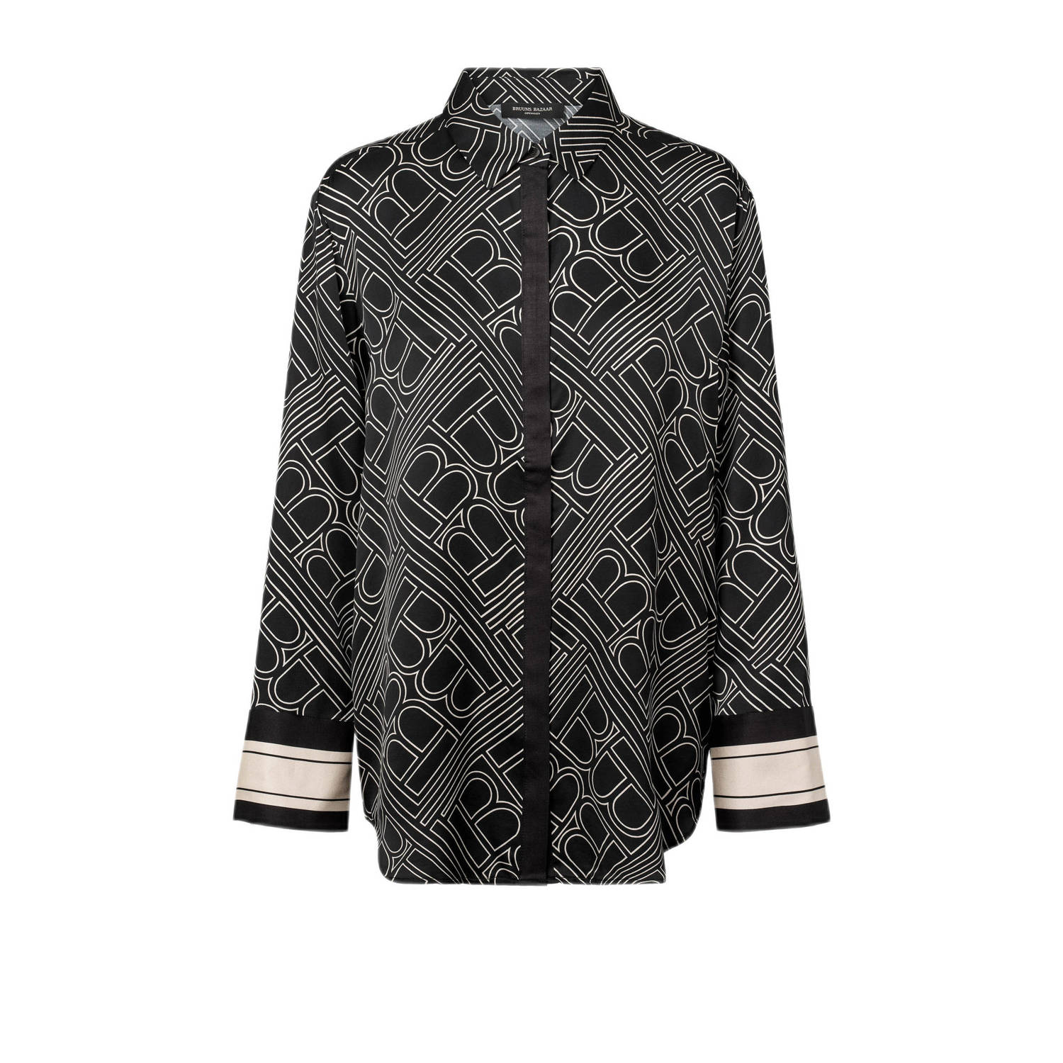 Bruuns Bazaar Overhemd Blouse met Donker Logo Print Black Dames