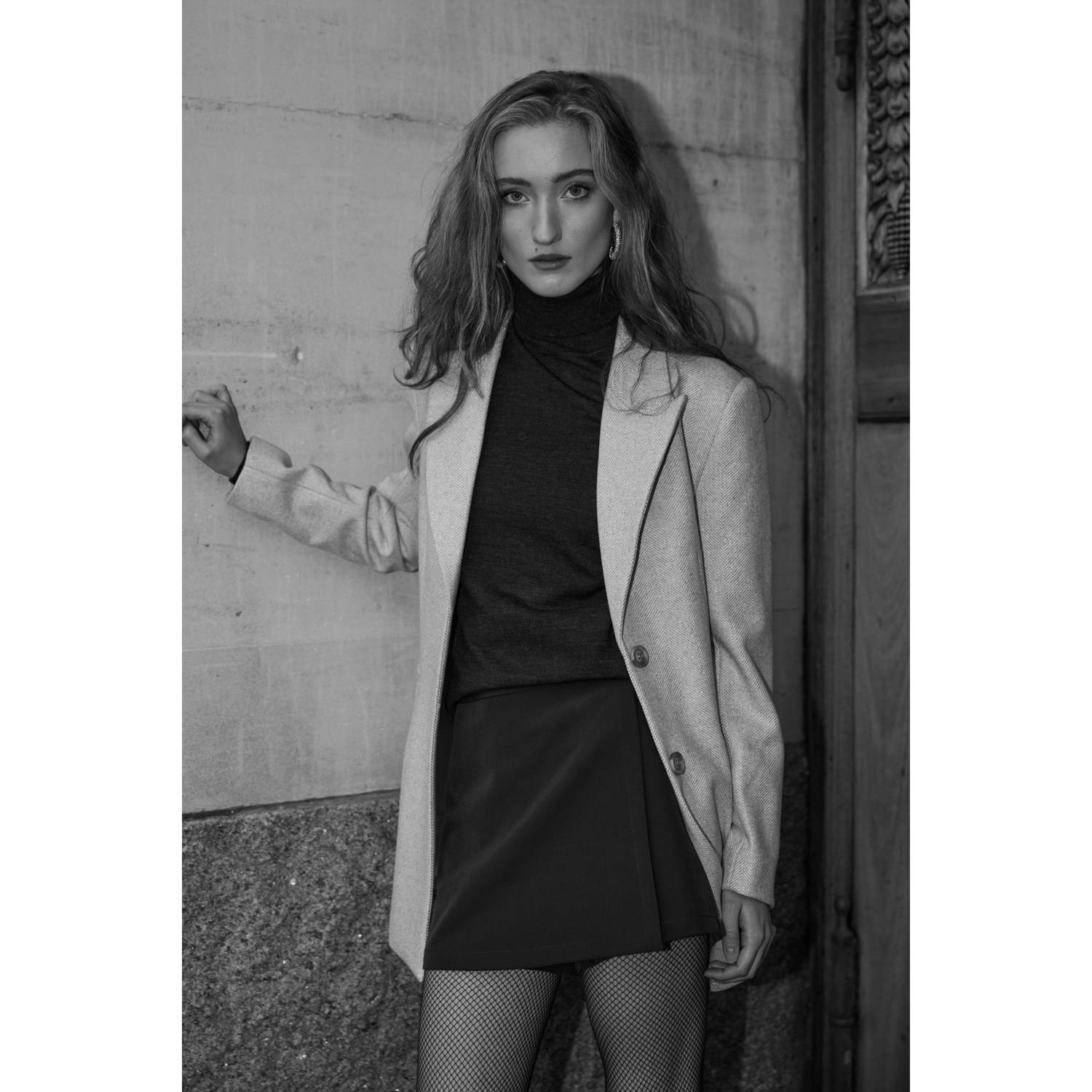 Bruuns Bazaar gemêleerde oversized blazer met wol grijs