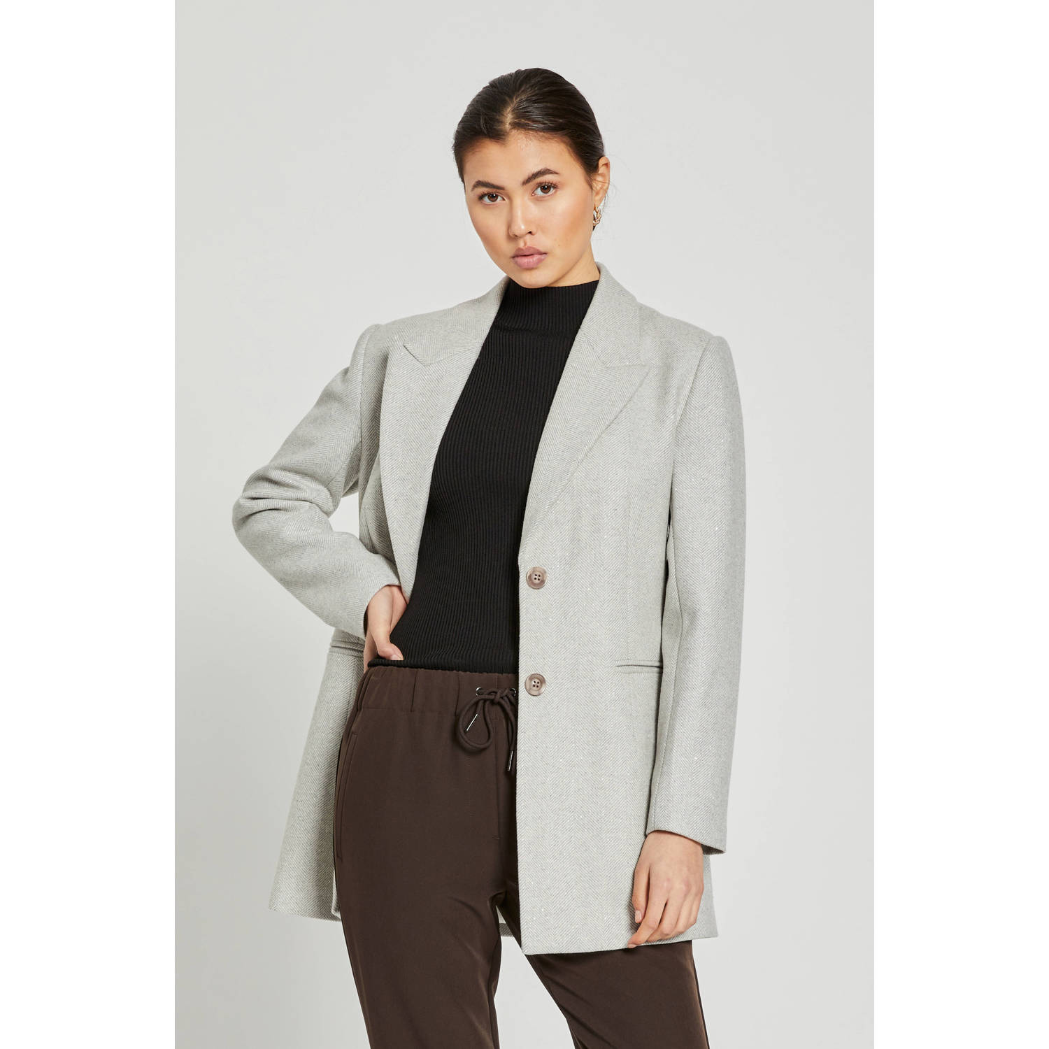Bruuns Bazaar gemêleerde oversized blazer met wol grijs