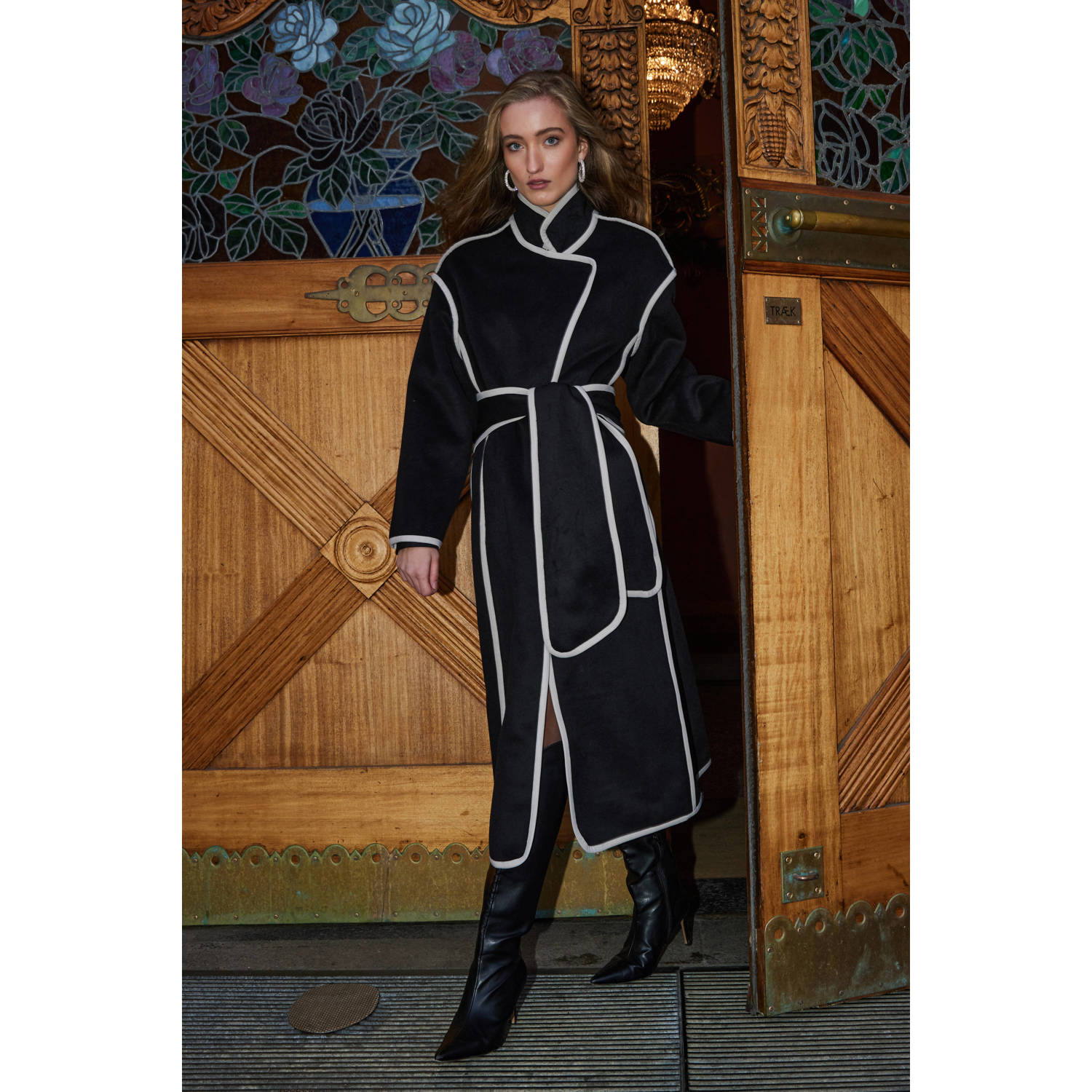 Bruuns Bazaar jas met wol zwart wit
