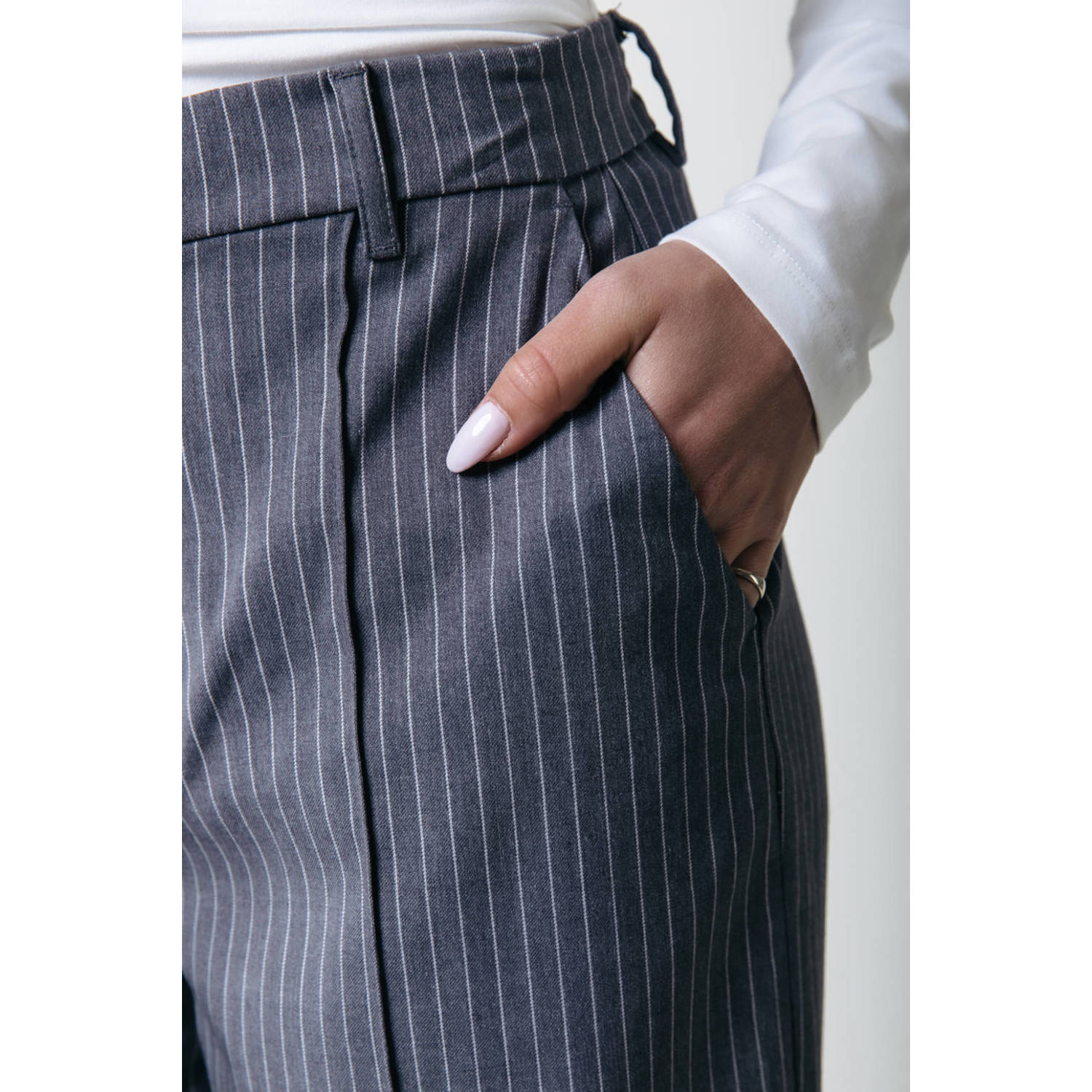 Colourful Rebel high waist wide leg broek met krijtstreep grijs wit