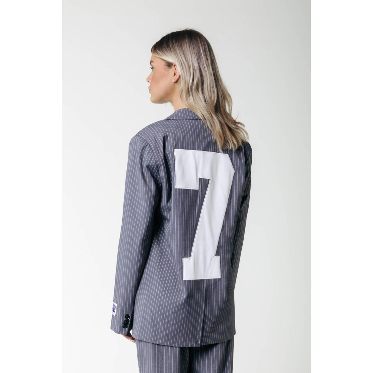 Colourful Rebel oversized blazer met krijtstreep grijs wit