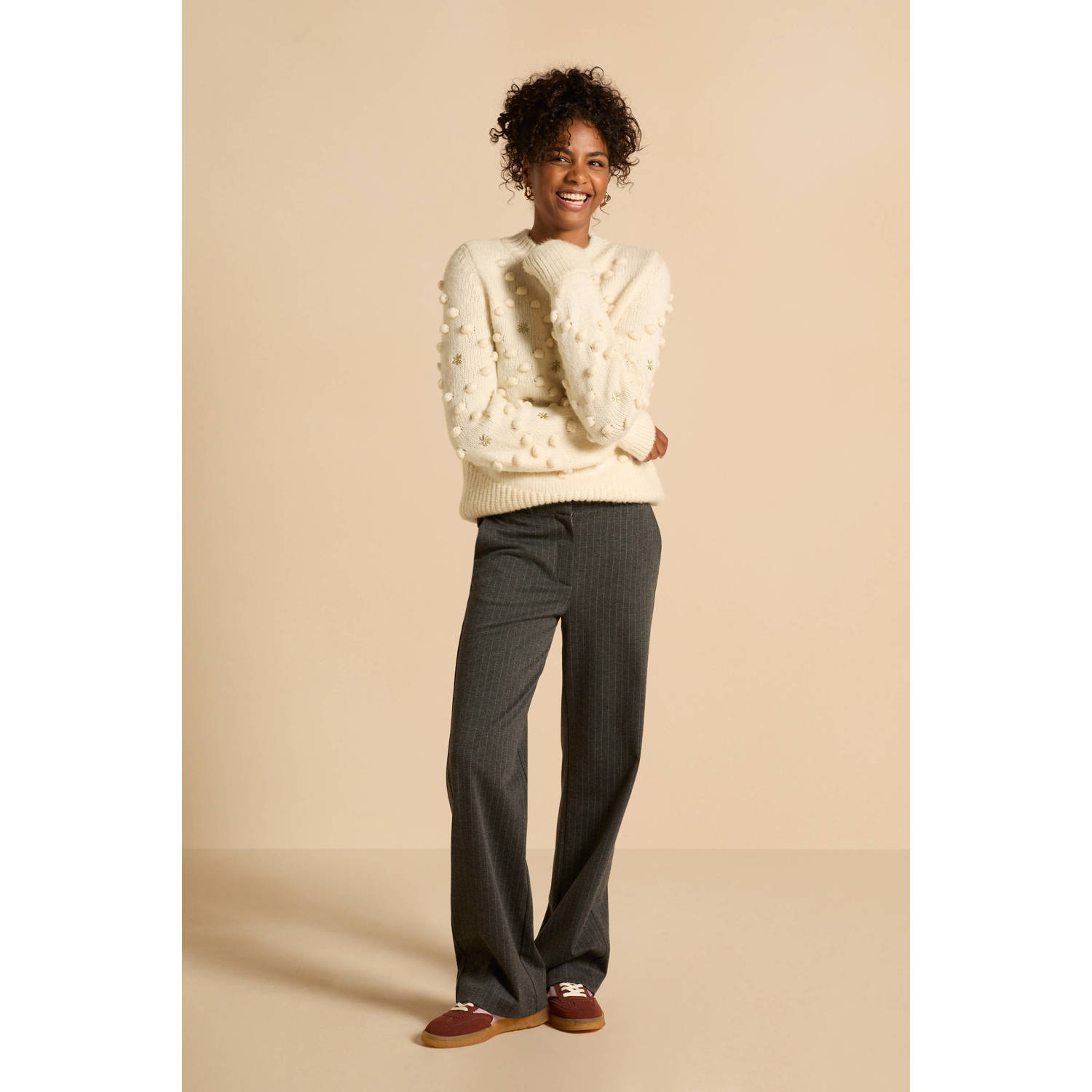 Geisha straight fit broek met krijtstreep antraciet