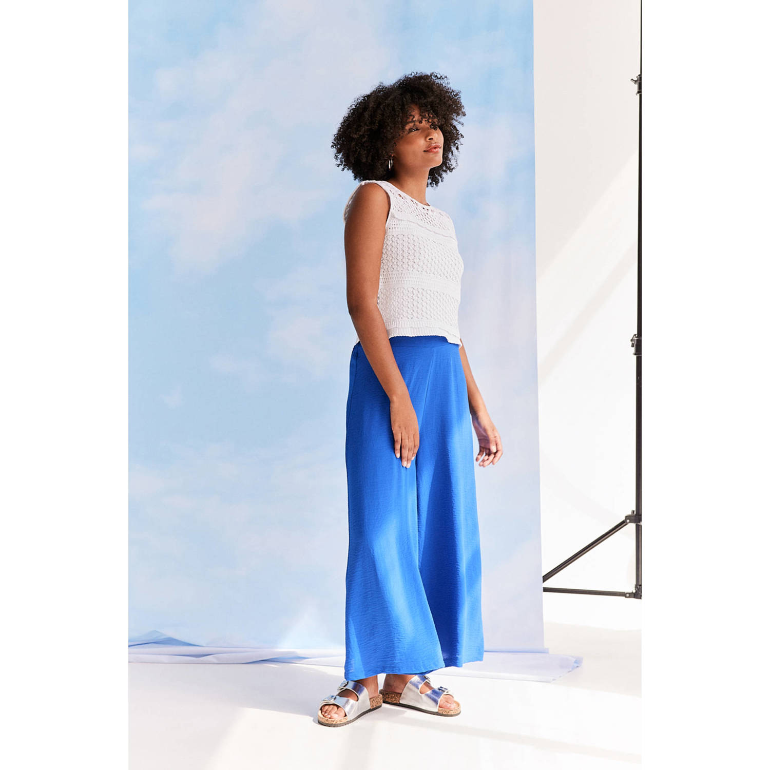 LOLALIZA cropped high waist wide leg pantalon blauw