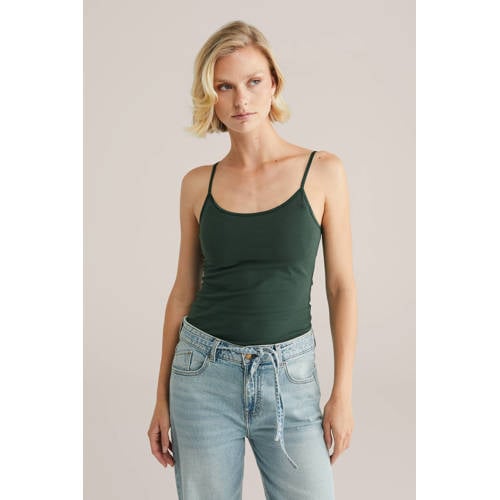 WE Fashion spaghettitop donkergroen afbeelding