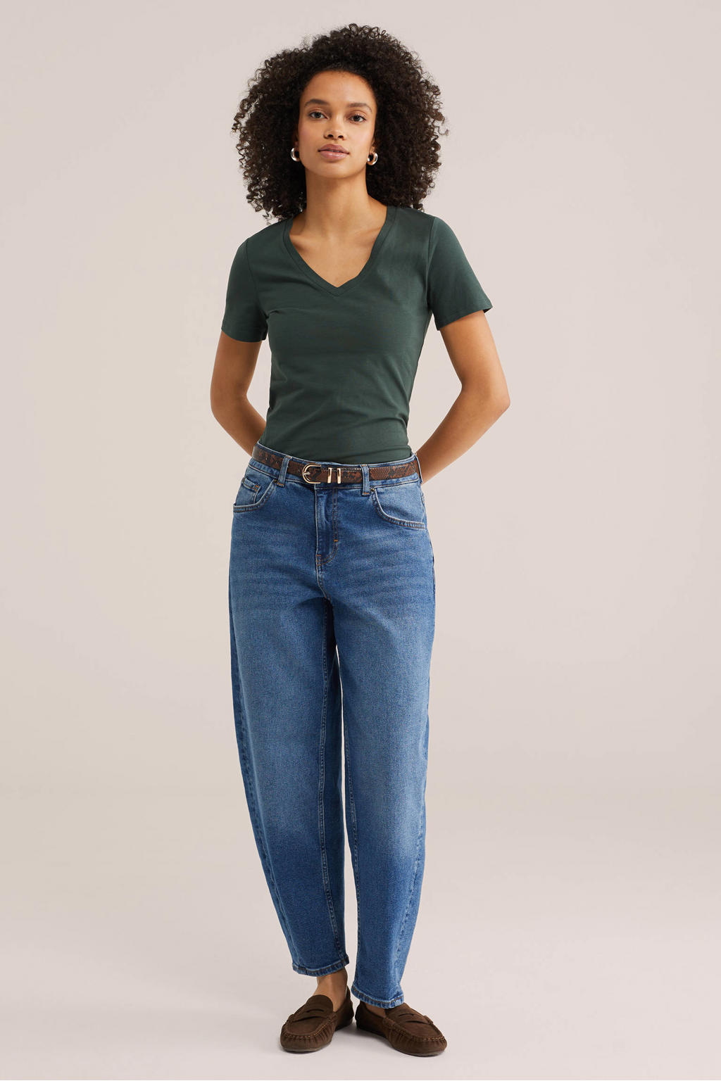WE Fashion basic T-shirt met katoen - donkergroen