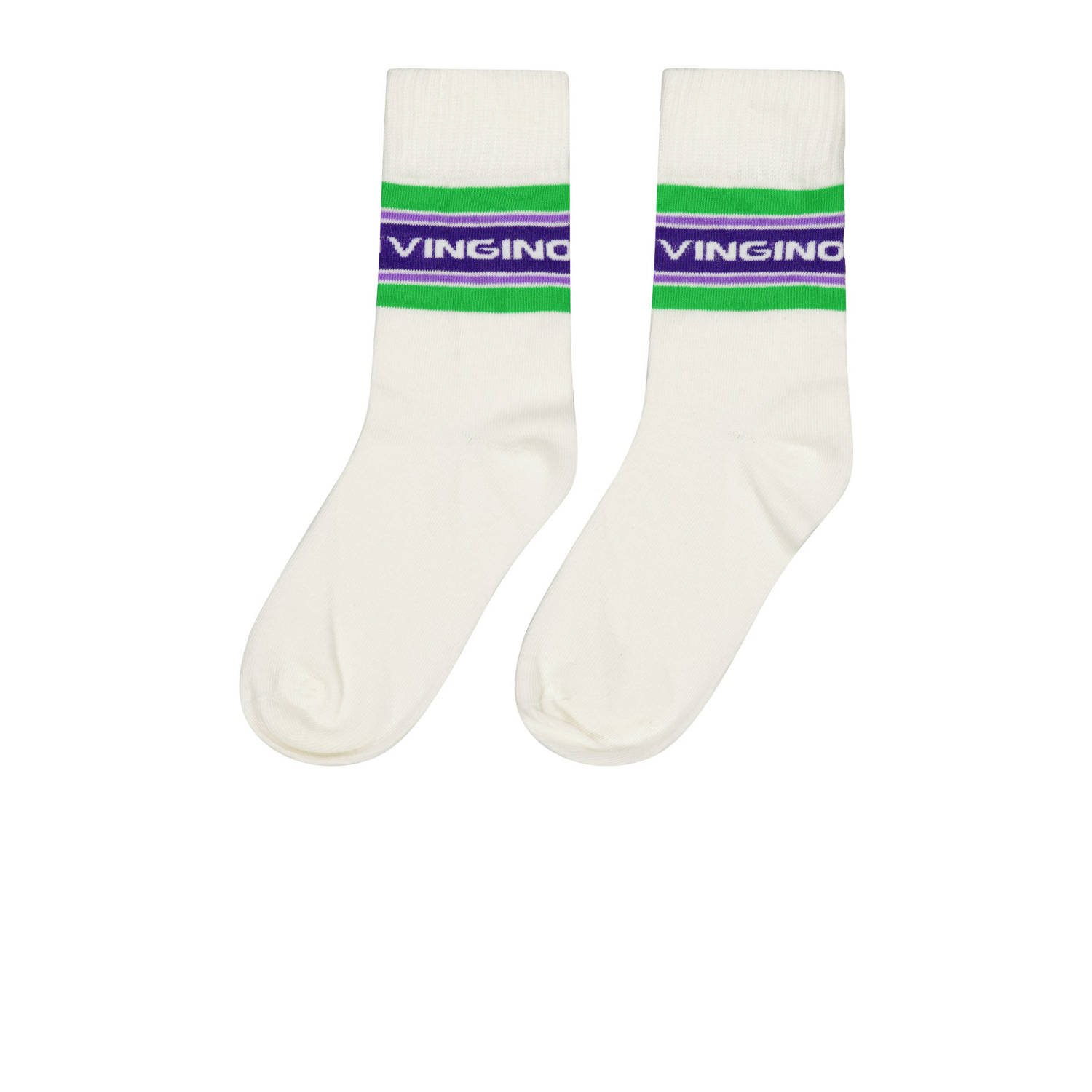 VINGINO sokken Grip met logoprint wit paars groen Meisjes Katoen Logo 31-34