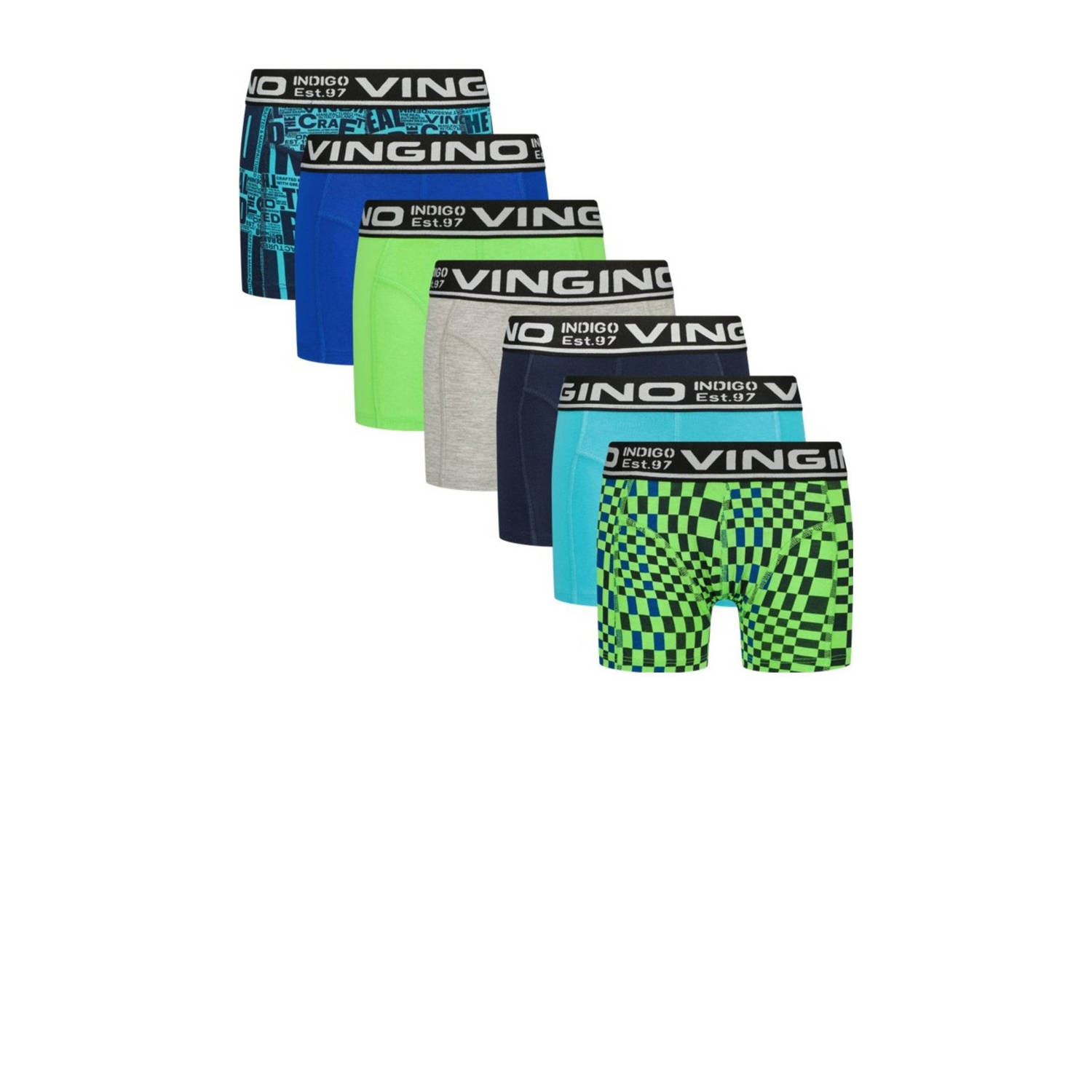 VINGINO boxershort Graphic set van 7 blauw multicolor Jongens Stretchkatoen 110 116