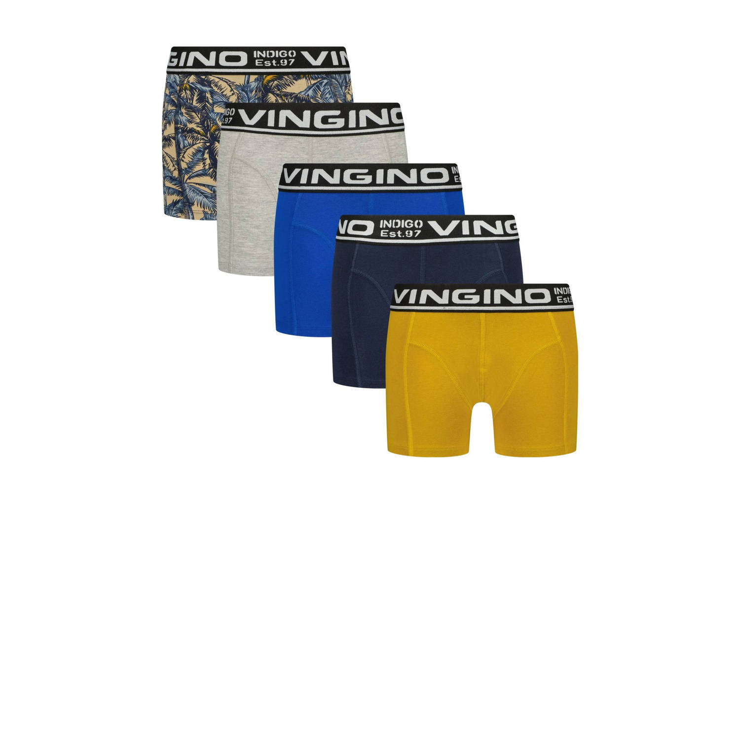 VINGINO boxershort Palm set van 5 donkerblauw multicolor Jongens Stretchkatoen 110 116