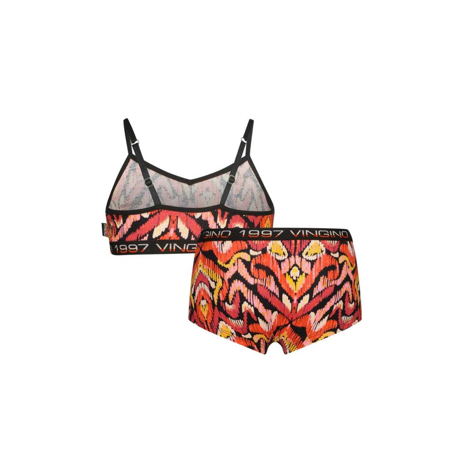 Vingino bh top + short Paisley zwart rood oranje