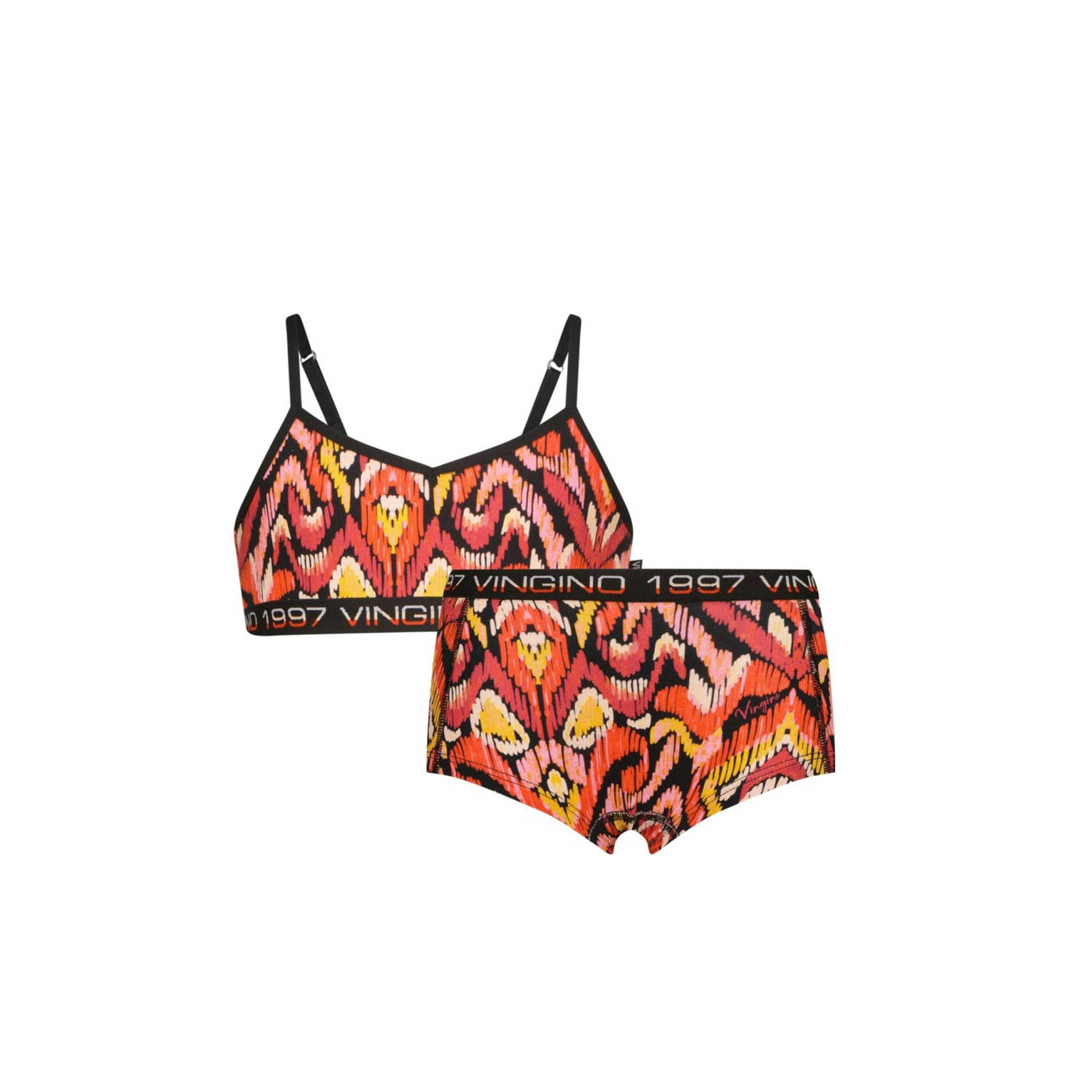 VINGINO bh top + short Paisley zwart rood oranje Meisjes Stretchkatoen Ronde hals 110 116
