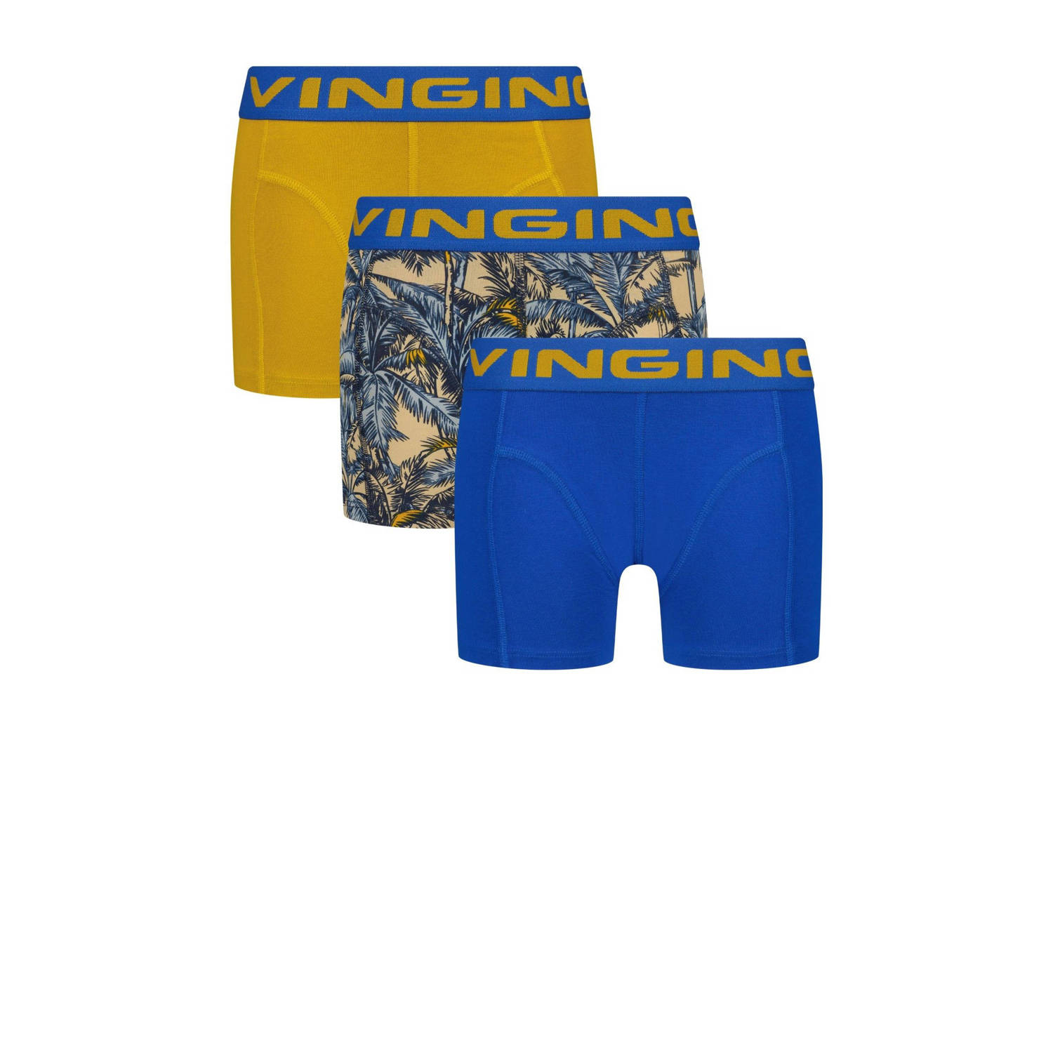 VINGINO boxershort Palm blue set van 3 helderblauw blauw geel Jongens Stretchkatoen 110 116