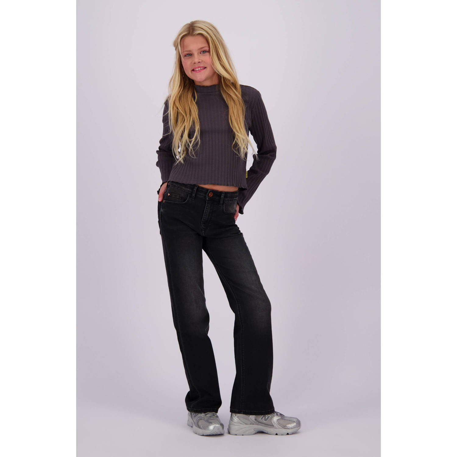 VINGINO straight fit jeans Claire black denim Zwart Effen 116