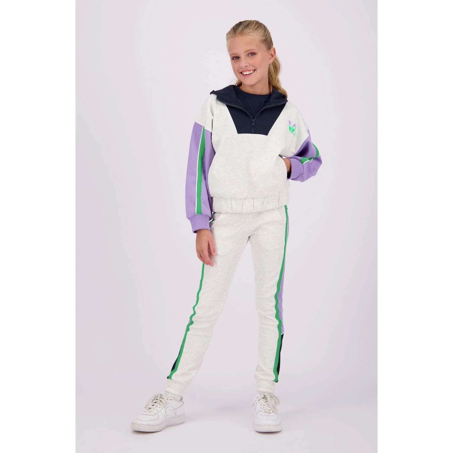 VINGINO hoodie Nelke lichtgrijs melange zwart lila Sweater Meerkleurig 104