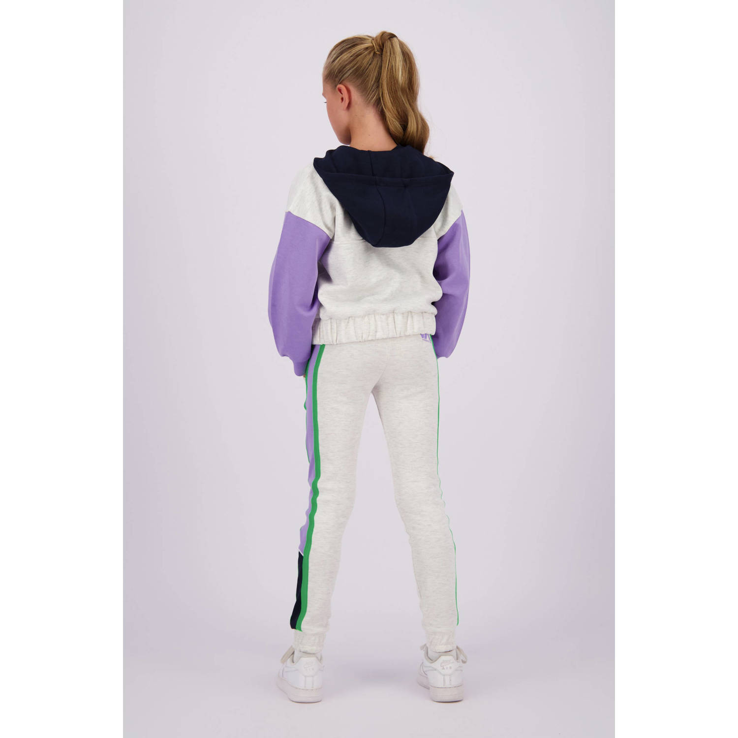 Vingino hoodie Nelke lichtgrijs melange zwart lila
