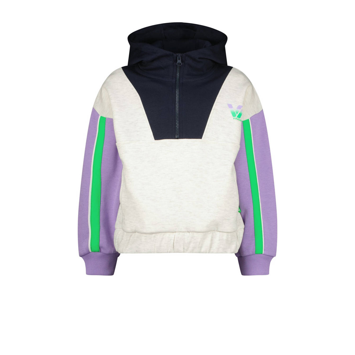 VINGINO hoodie Nelke lichtgrijs melange zwart lila Sweater Meerkleurig 140