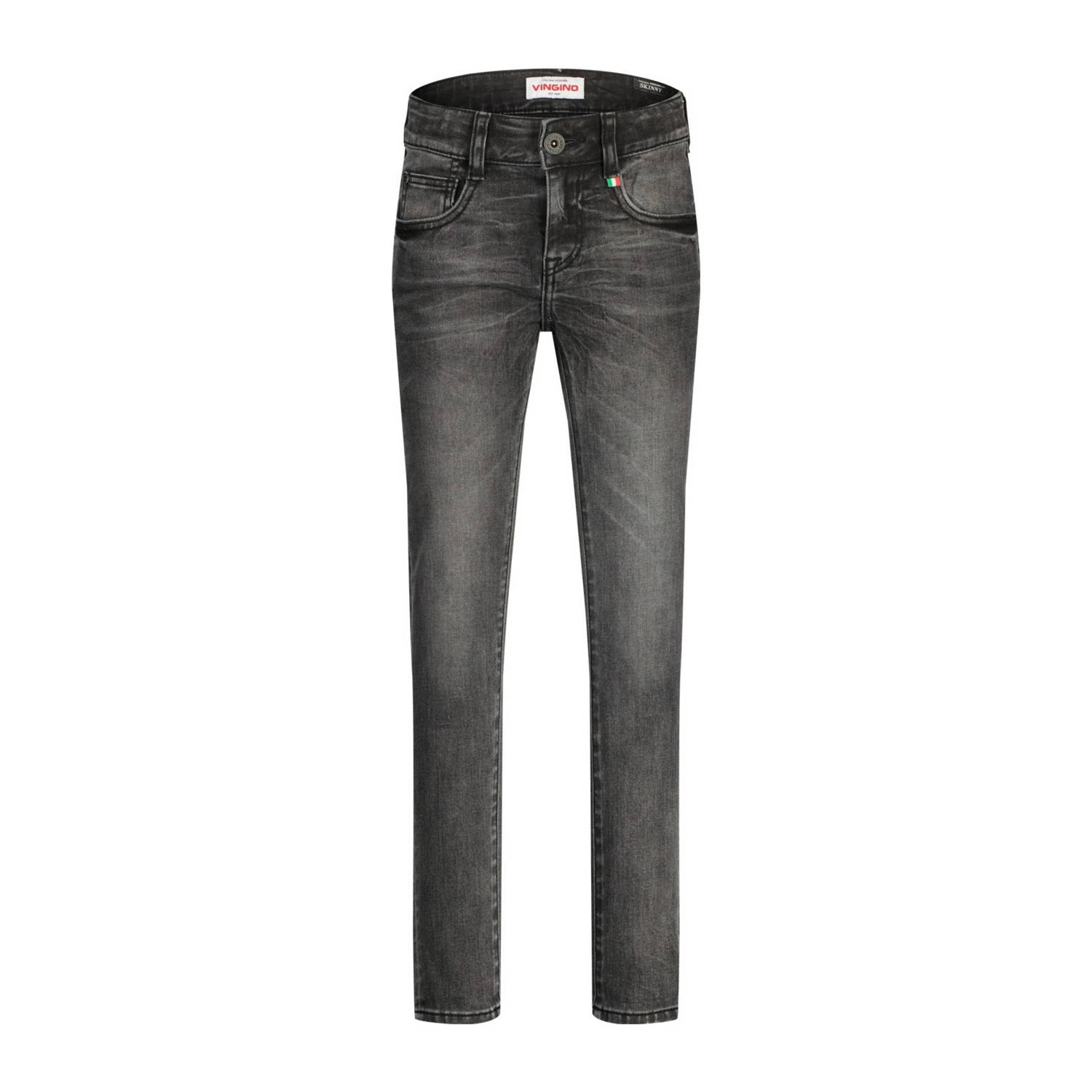 VINGINO skinny jeans Anzio washed black Zwart Jongens Stretchdenim Effen 128