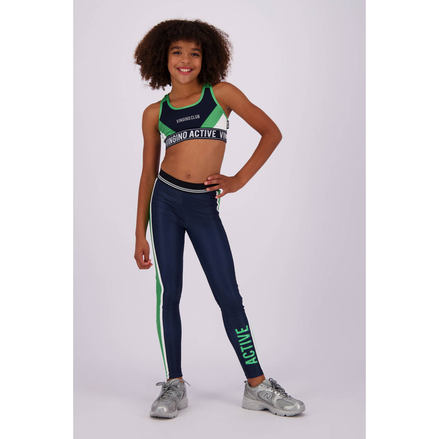 VINGINO sporttop Grace diep donkerblauw neongroen Meisjes Polyester Ronde hals 140
