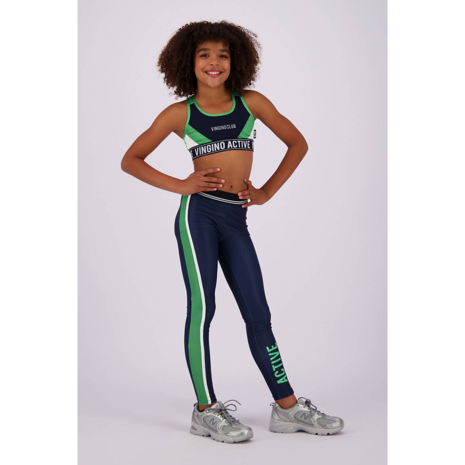 Vingino sporttop Grace diep donkerblauw neongroen